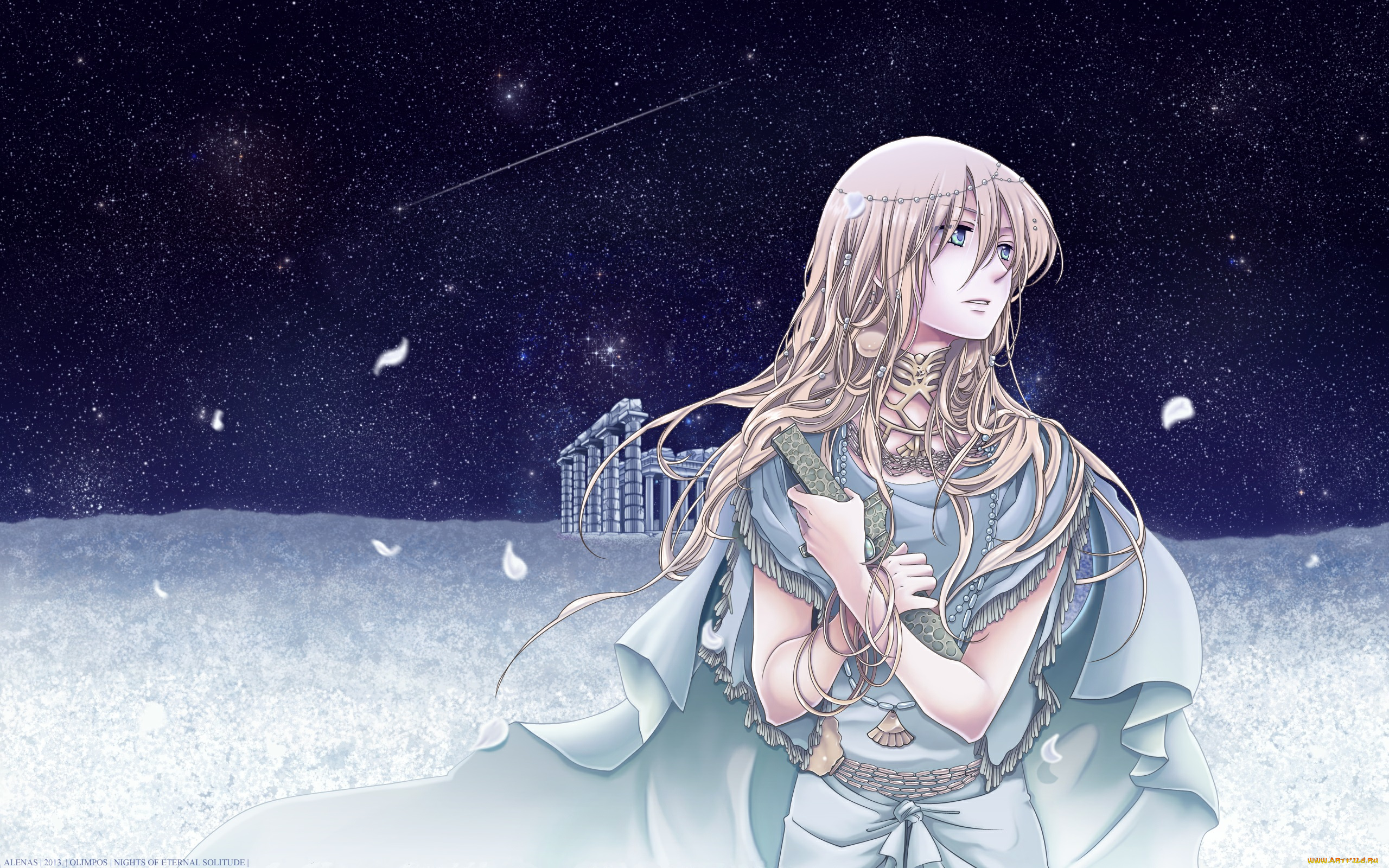 olimpos, аниме, накидка, звёзды, девушка