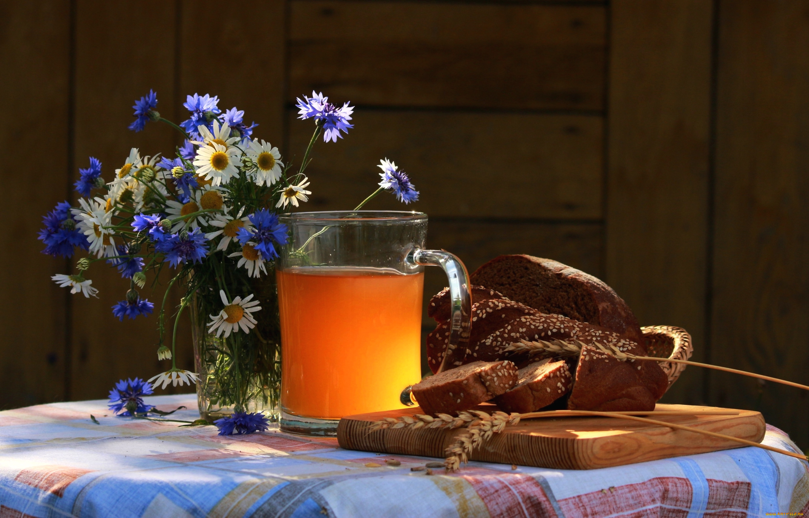 еда, натюрморт, хлеб, букет, деревня, квас