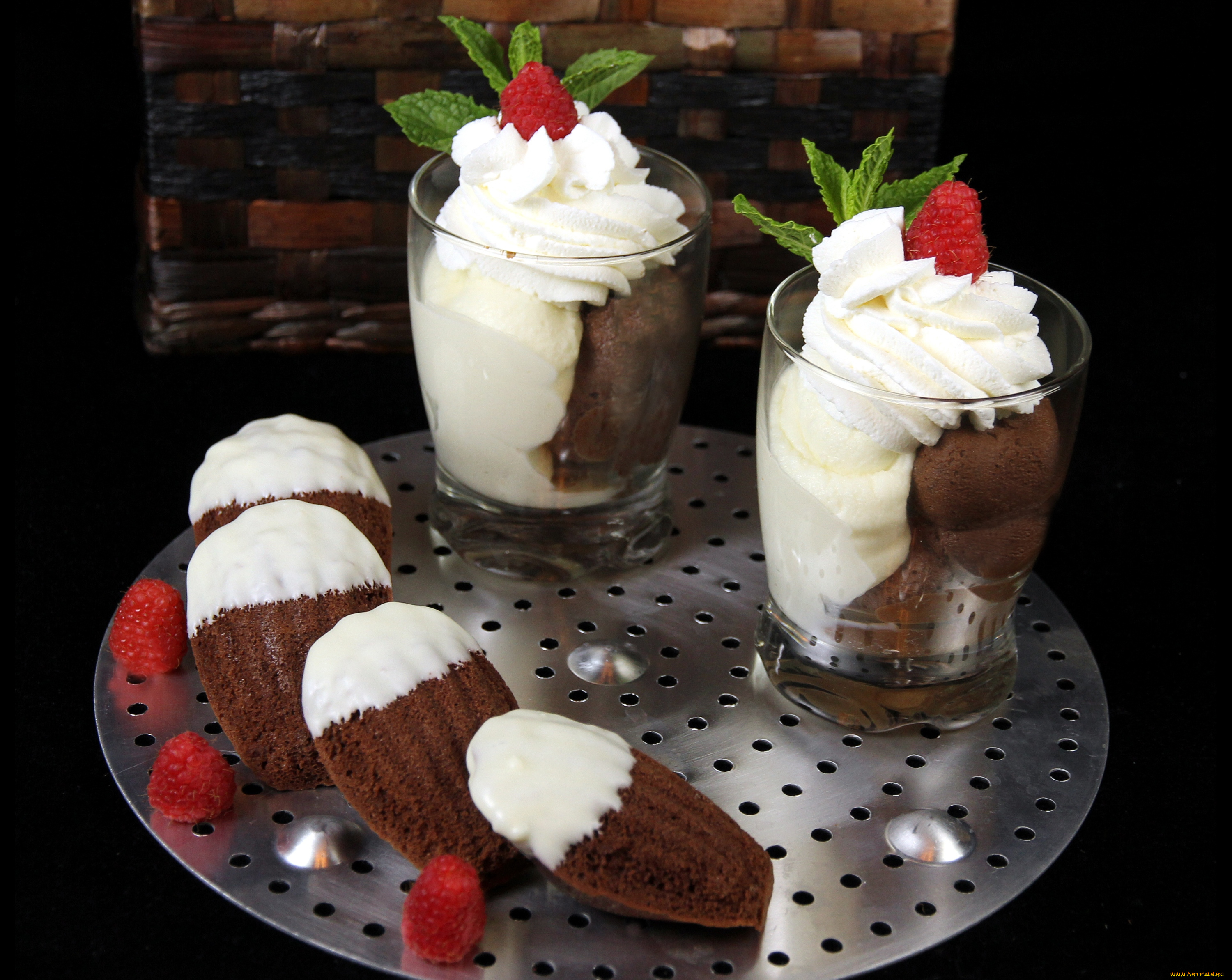 еда, мороженое, десерты, мята, малина, мадлен, сливки