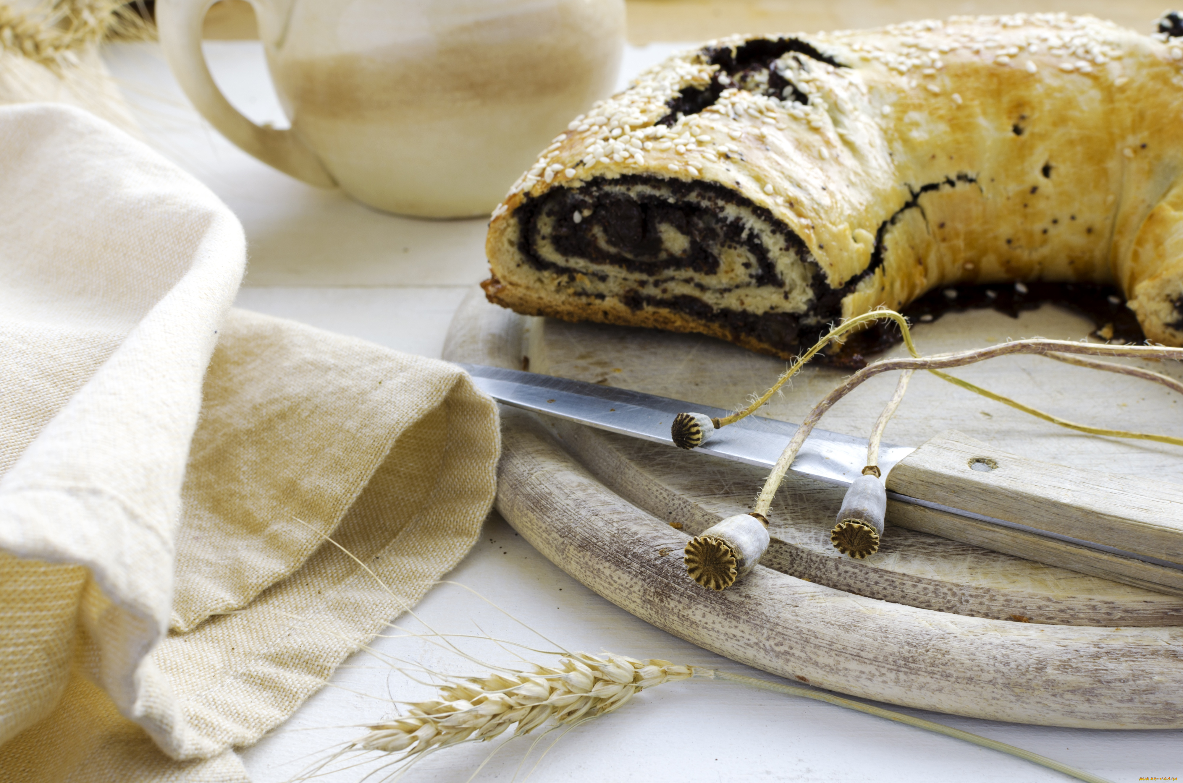 еда, пирожные, кексы, печенье, мак, штрудель, колосок