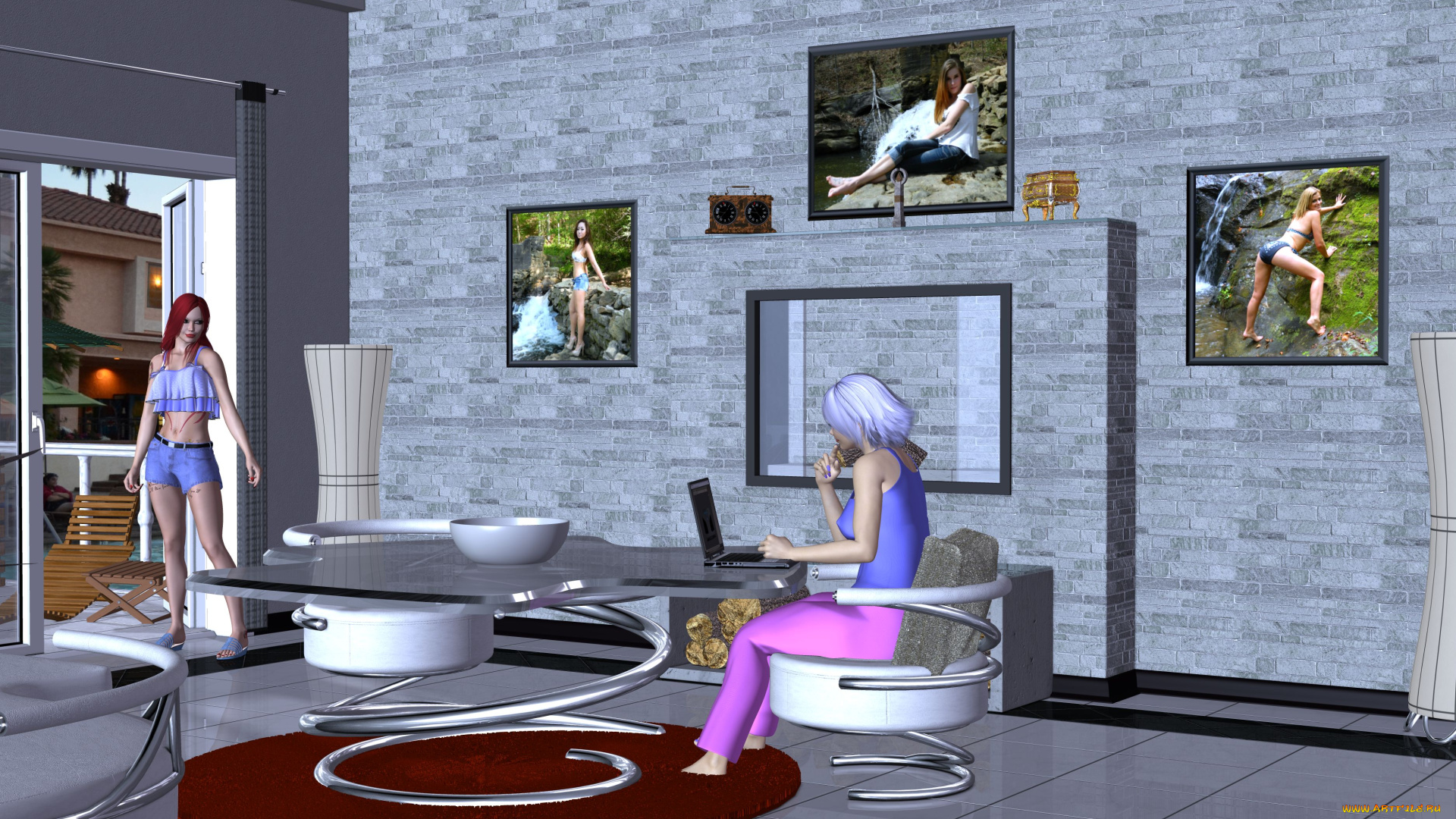 3д, графика, люди, , people, картины, комната, девушки