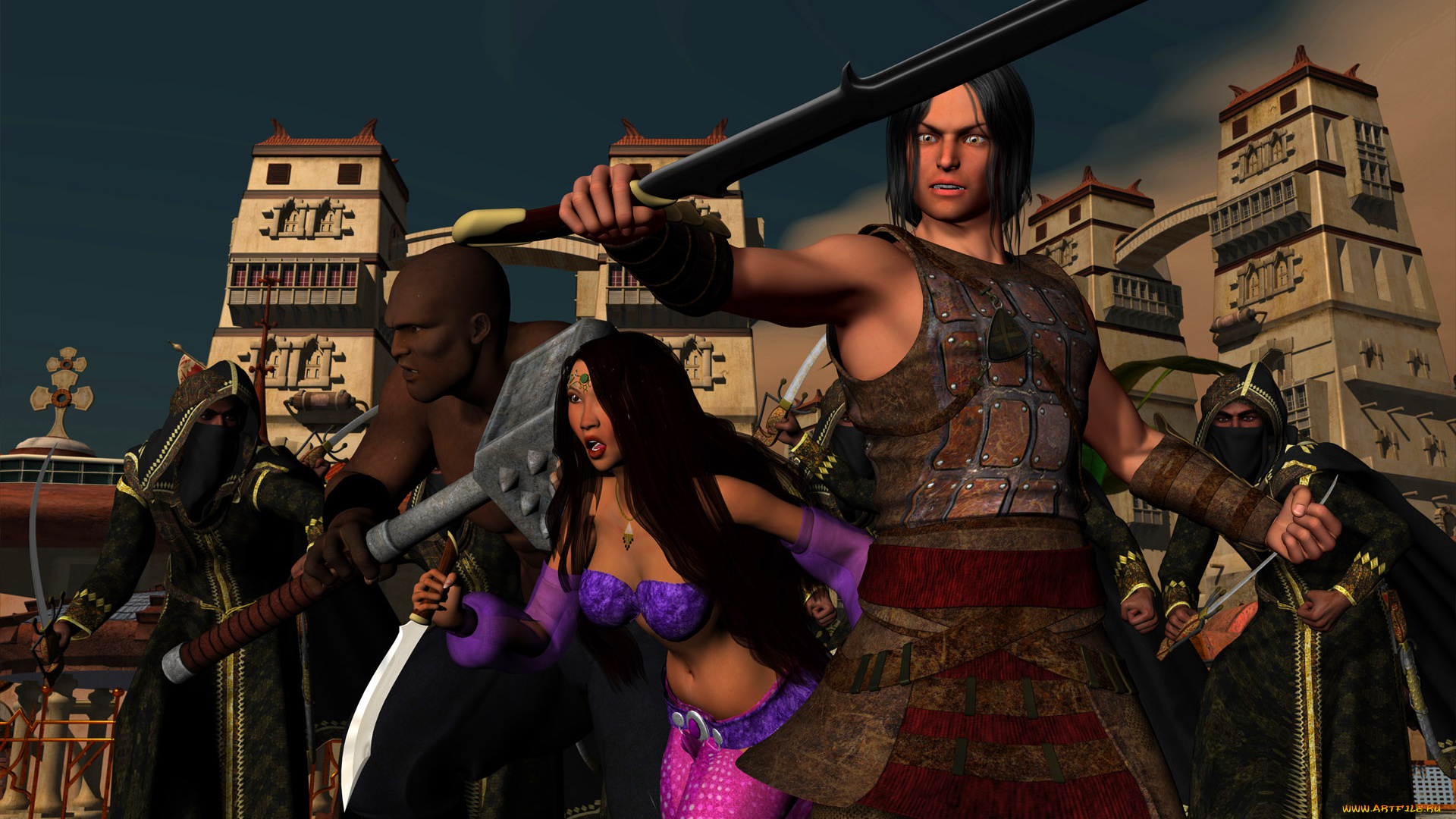 3д, графика, люди, , people, мужчины, девушка, город, оружие