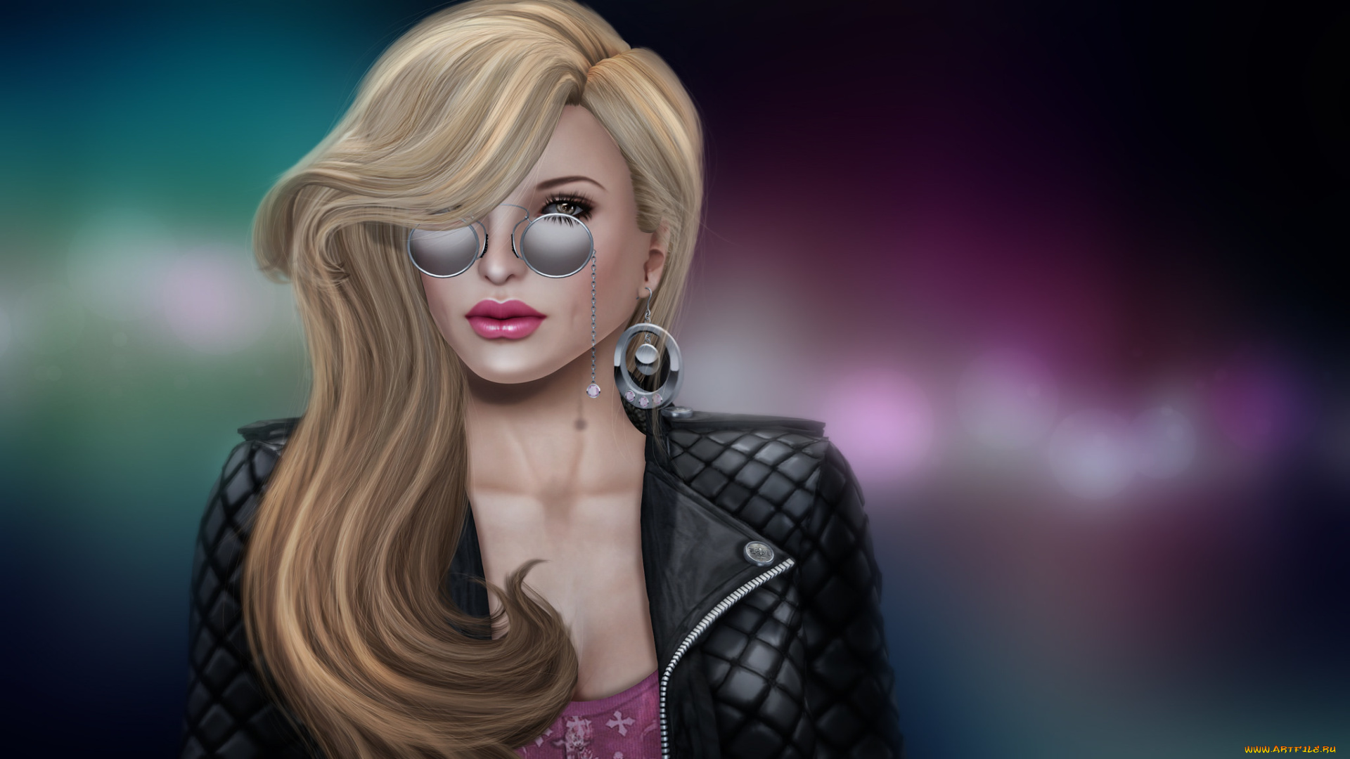 3д, графика, портрет, , portraits, рендеринг, фон, очки, взгляд, волосы, лицо, девушка