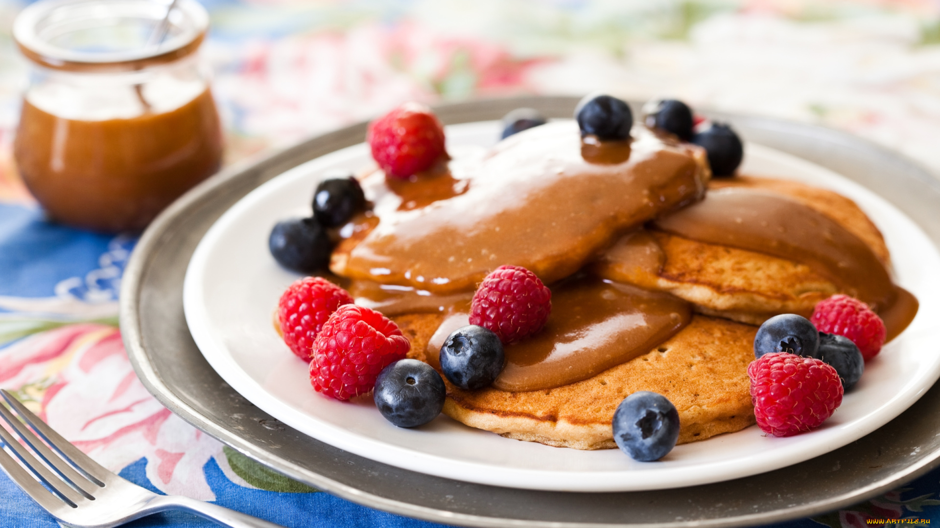 еда, блины, , оладьи, ягоды
