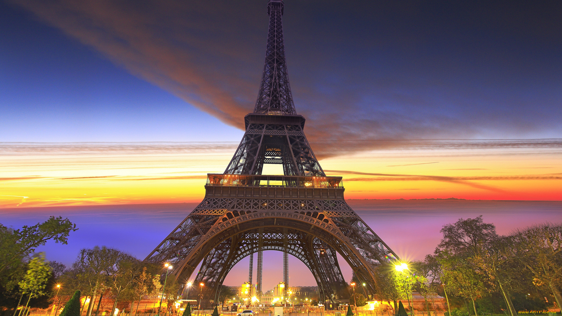 города, париж, , франция, эйфелева, башня, париж, город, фонари, парк