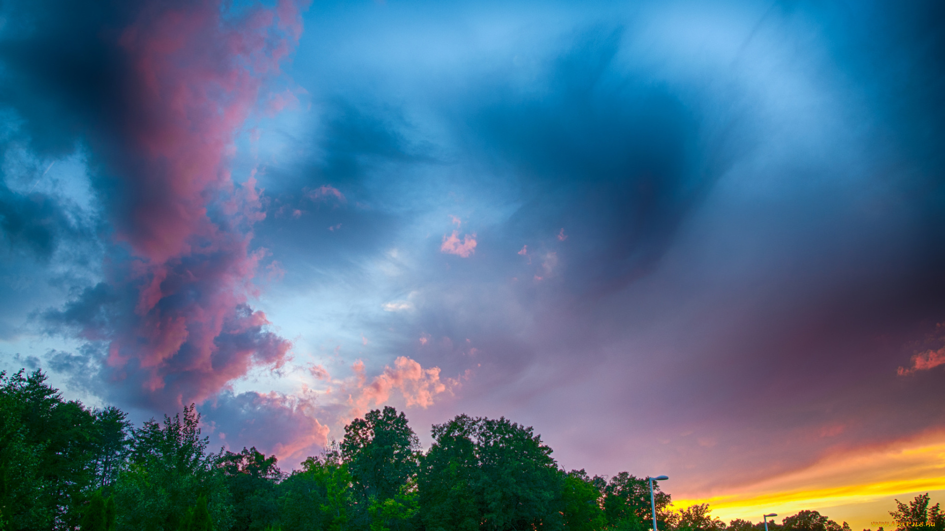 природа, облака, пейзаж, небо, деревья