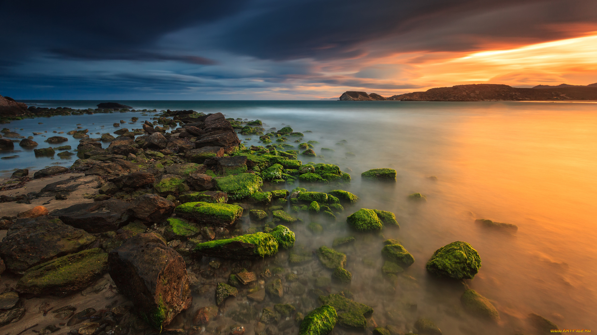 природа, побережье, небо, вечер, камни, море, облака, мурсия, испания