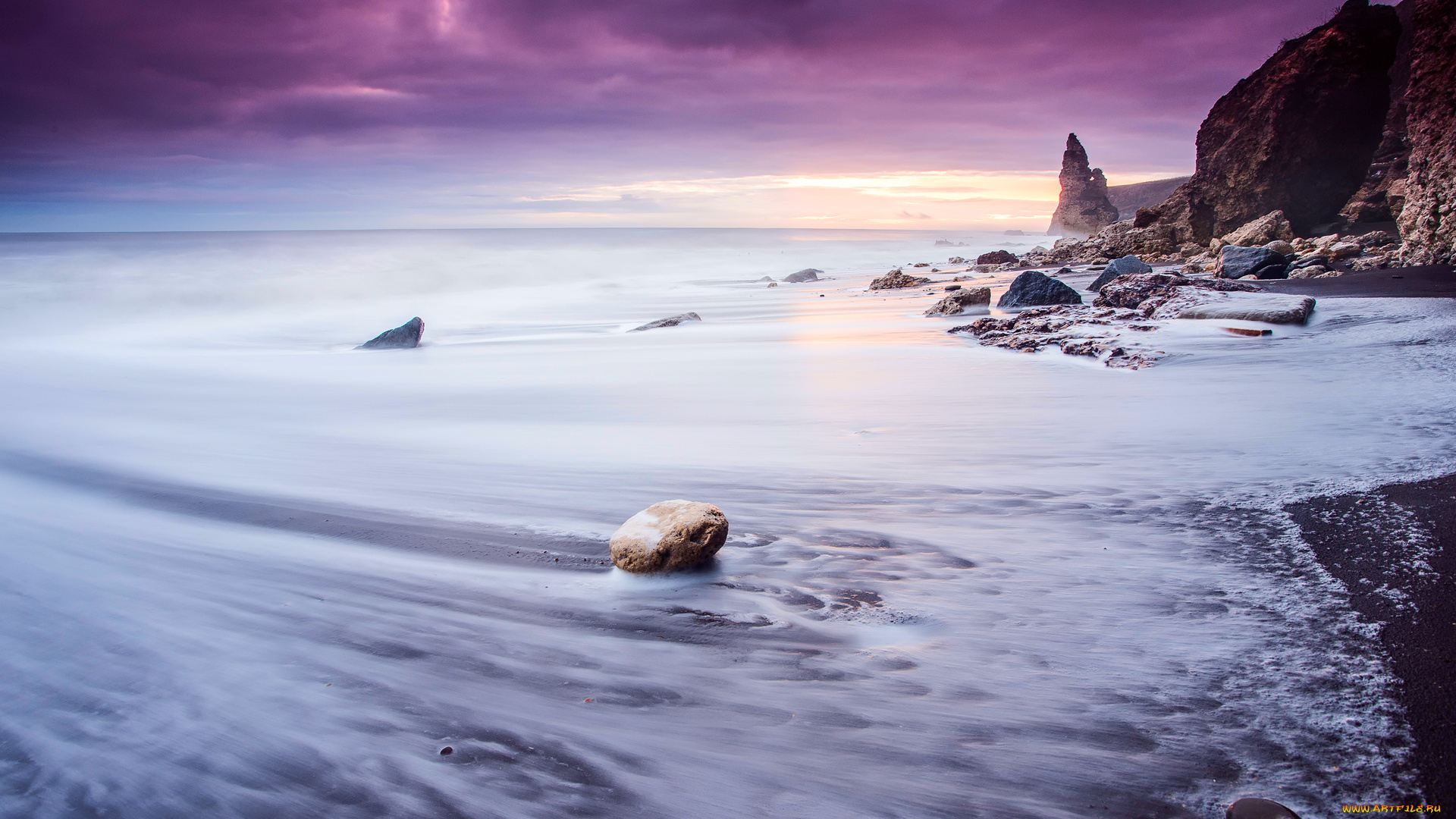 природа, побережье, пляж, небо, выдержка, камни, волны, море, облака, свет, скалы