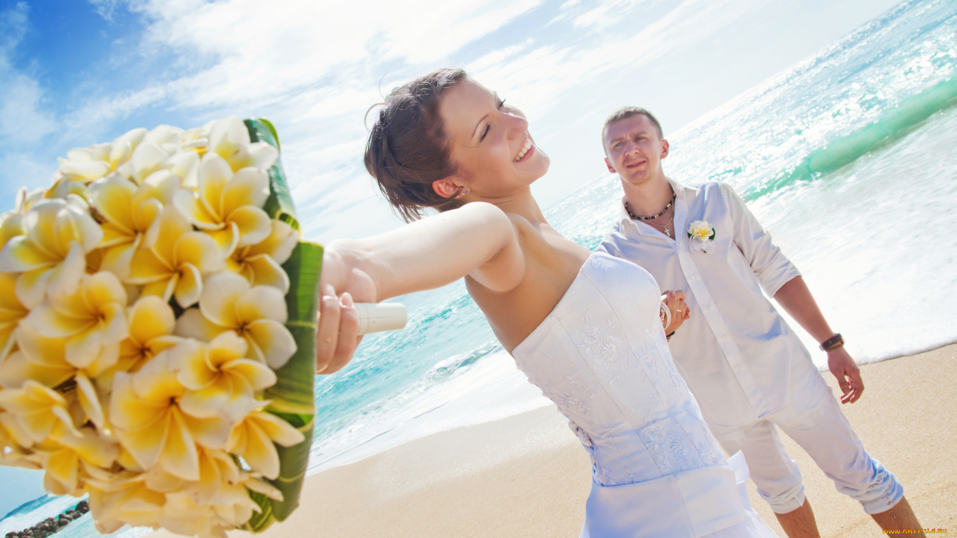 разное, мужчина, женщина, пляж, море, букет, влюбленная, пара