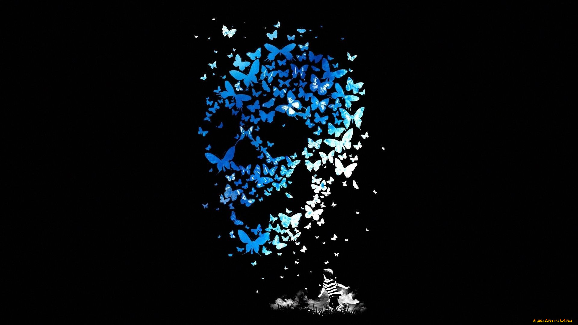 векторная, графика, дети, бабочки