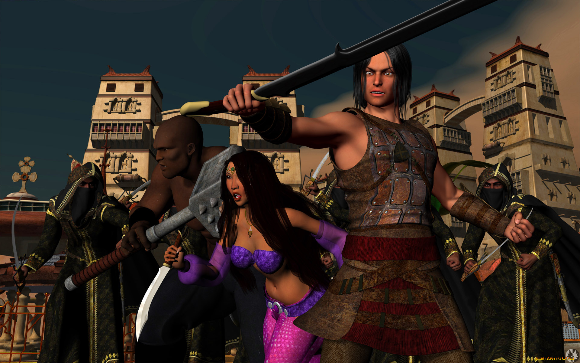 3д, графика, люди, , people, мужчины, девушка, город, оружие