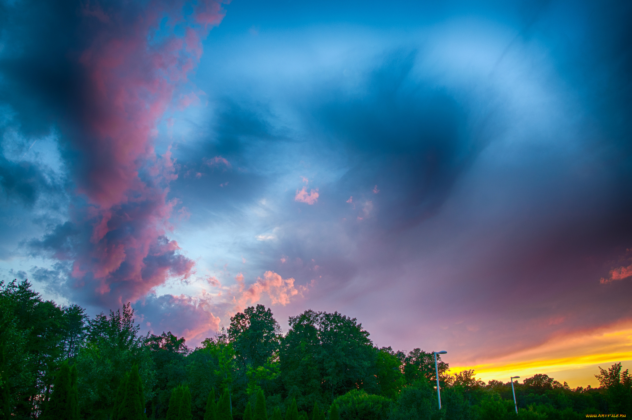 природа, облака, пейзаж, небо, деревья