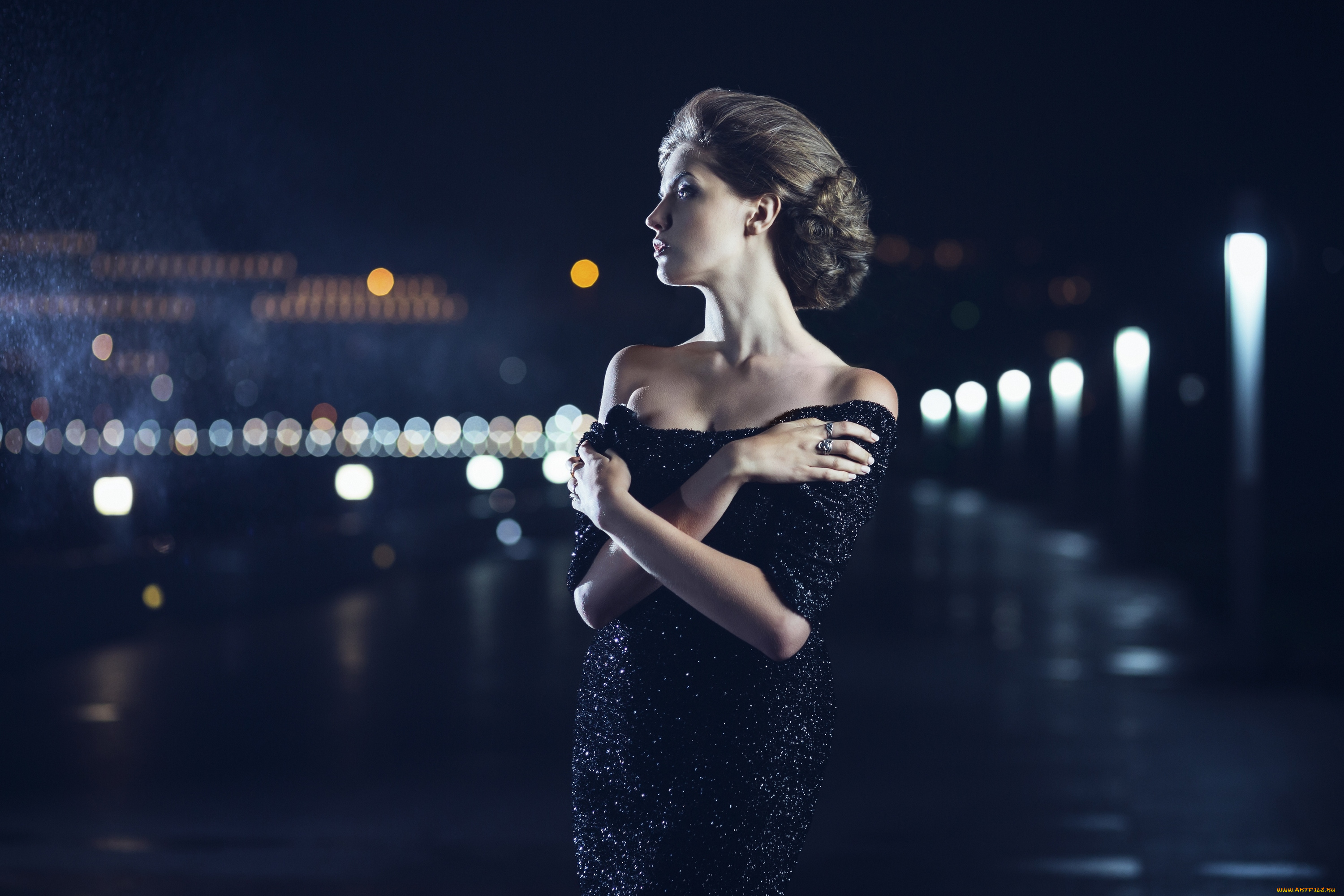 девушки, -unsort, , брюнетки, , шатенки, дождь, девушка, шатенка, ночные, огни, город