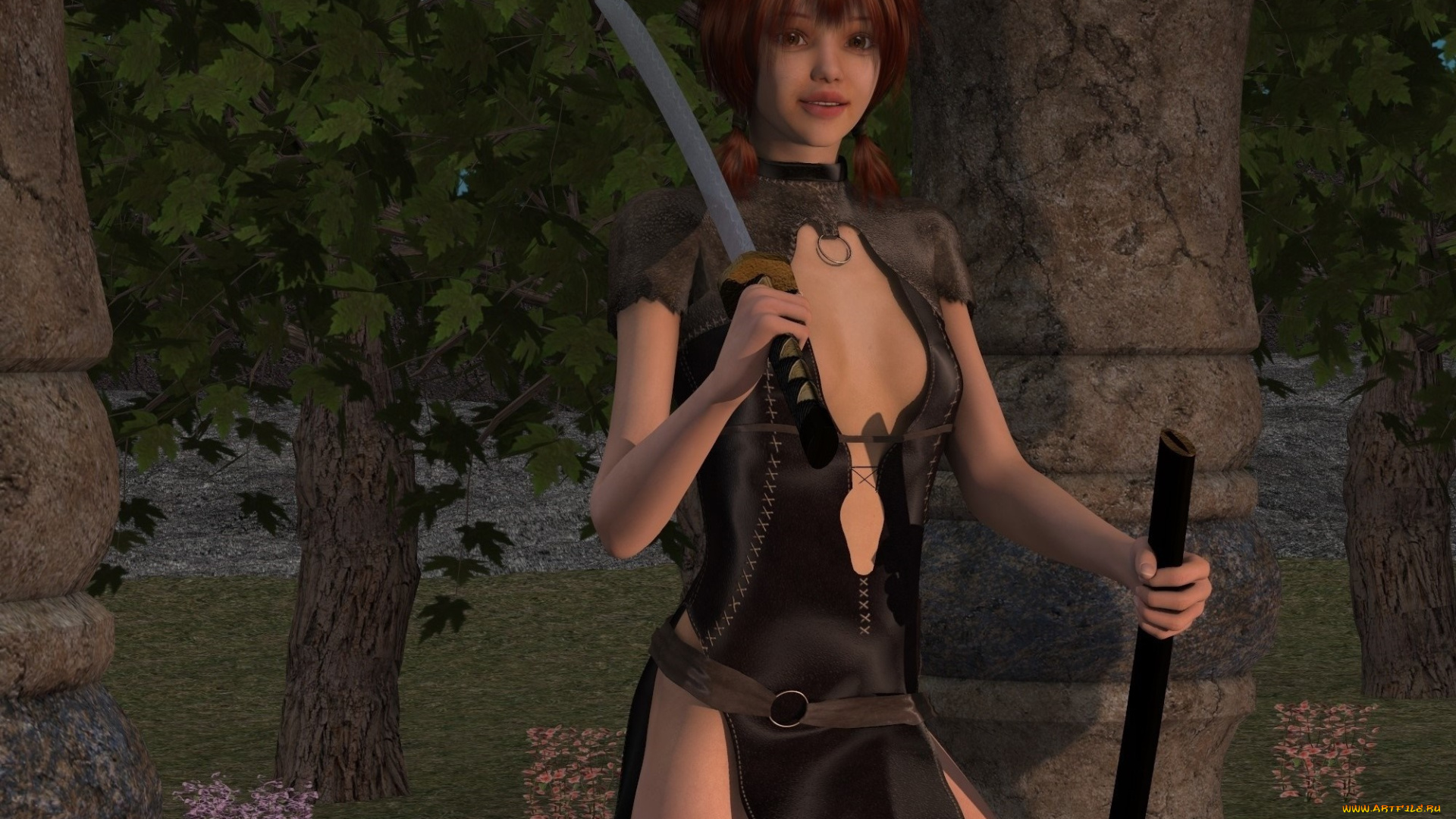 3д, графика, люди, , people, взгляд, девушка, оружие, фон