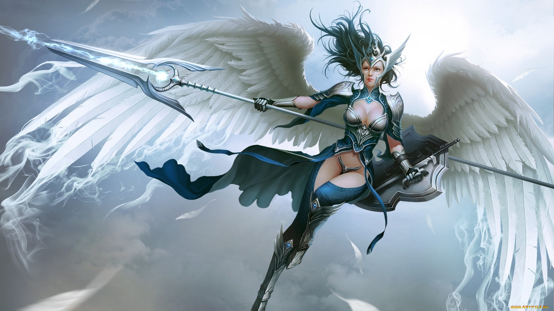 фэнтези, ангелы, арт, магия, оружие, крылья, девушка, dodqkrwnl