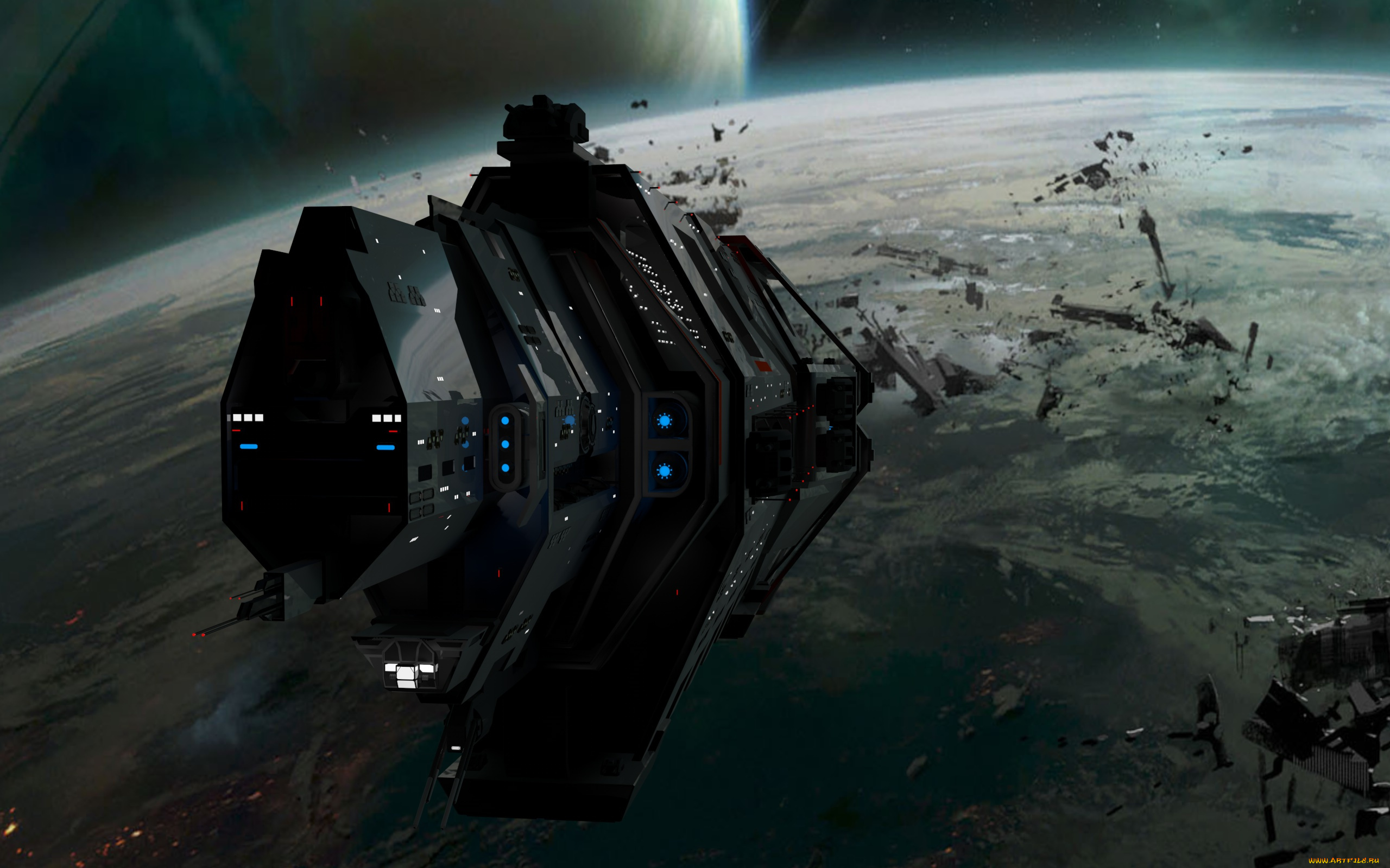 космос, арт, космический, корабль, полет, вселенная, планета