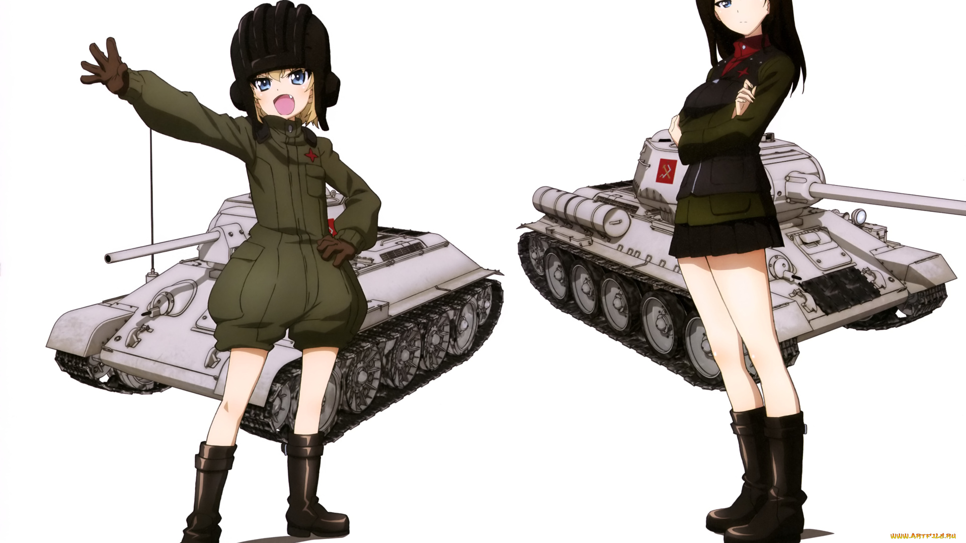 аниме, girls, und, panzer, фон, девушки, взгляд