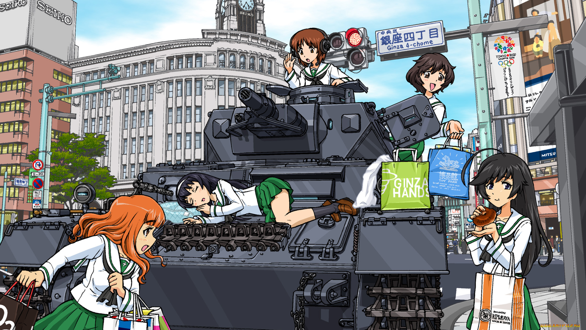 аниме, girls, und, panzer, фон, взгляд, девушки