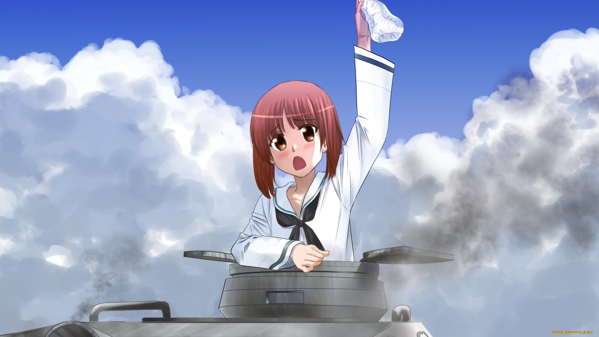 аниме, girls, und, panzer, взгляд, девушка, фон