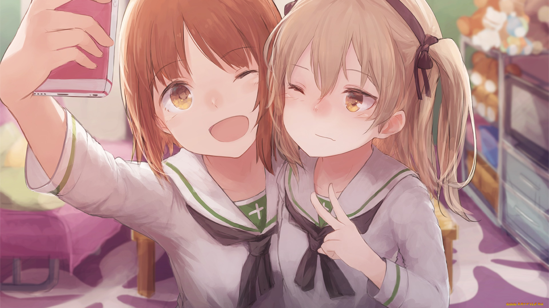 аниме, girls, und, panzer, взгляд, девушки, фон