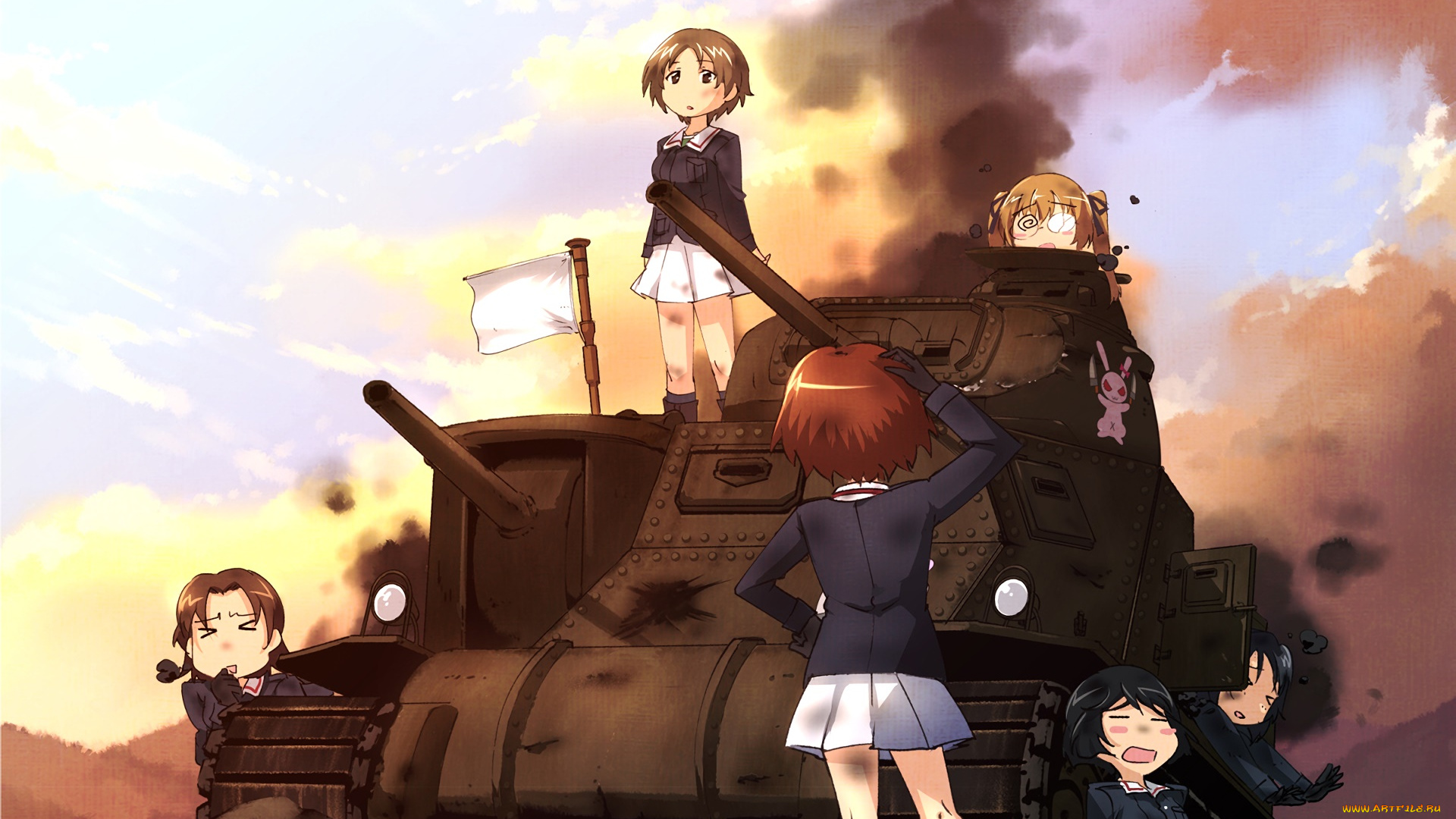 аниме, girls, und, panzer, взгляд, фон, девушки