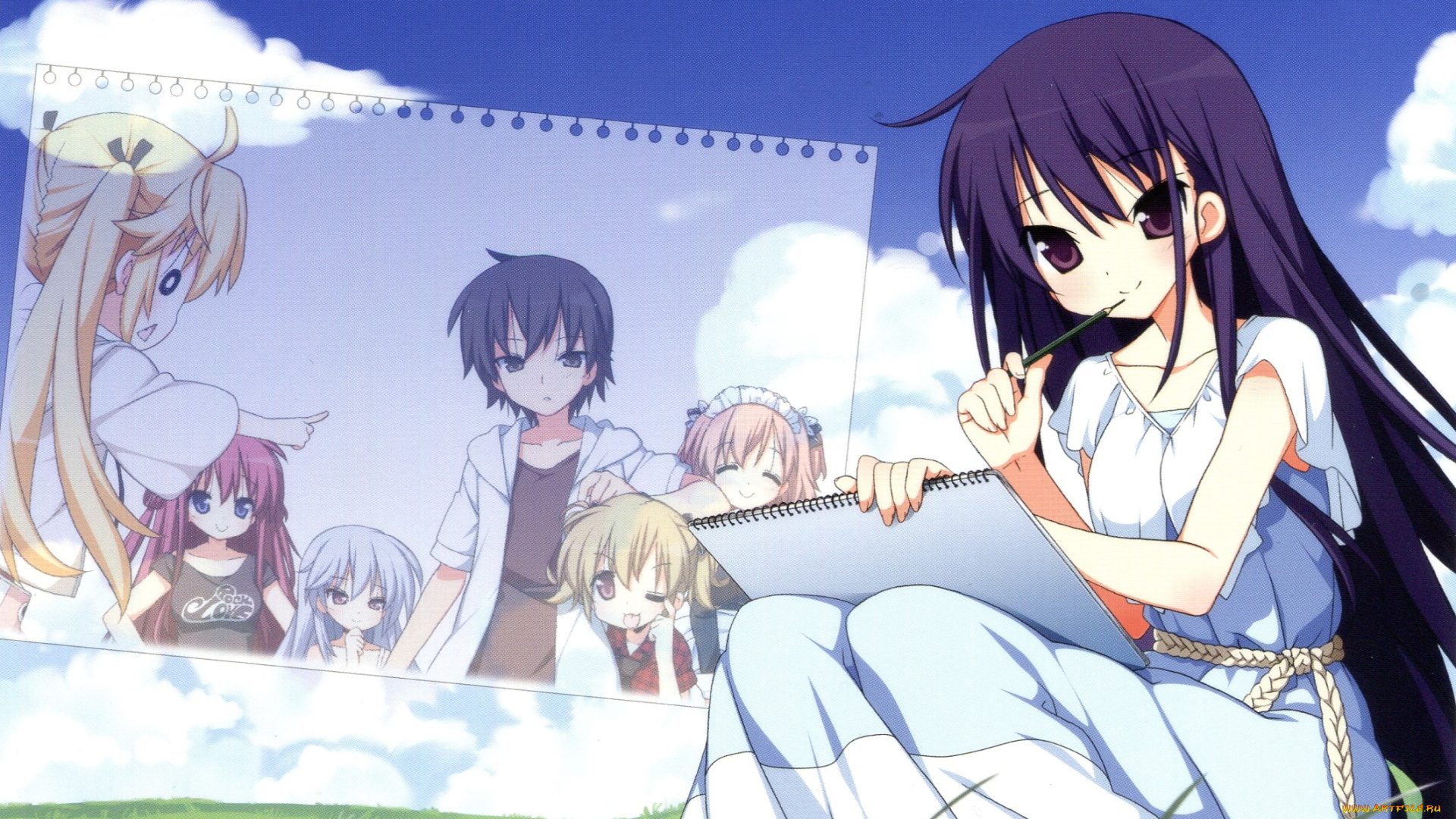 аниме, grisaia, no, kajitsu, девушка, взгляд, фон