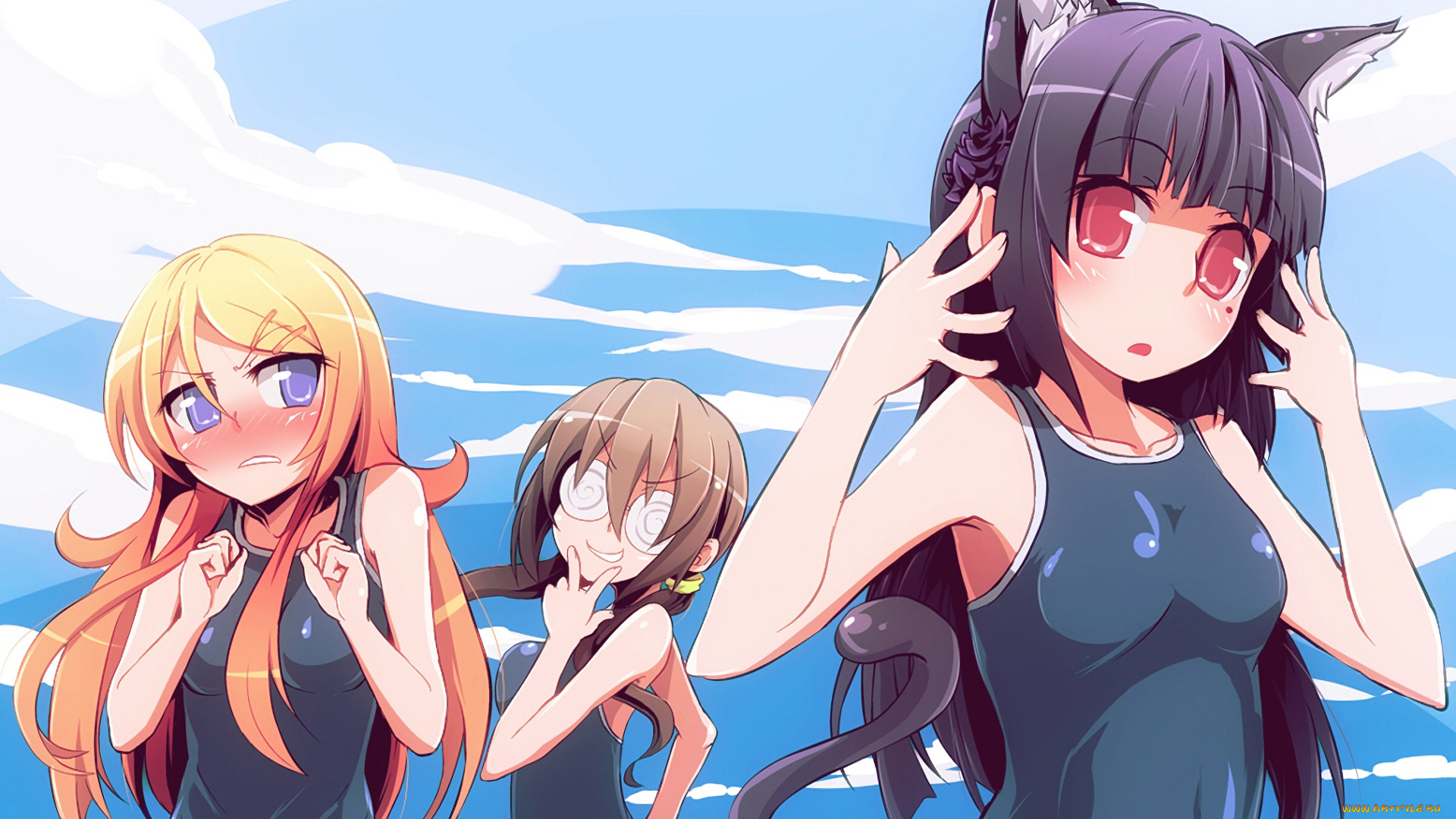 аниме, oreimo, взгляд, фон, девушки