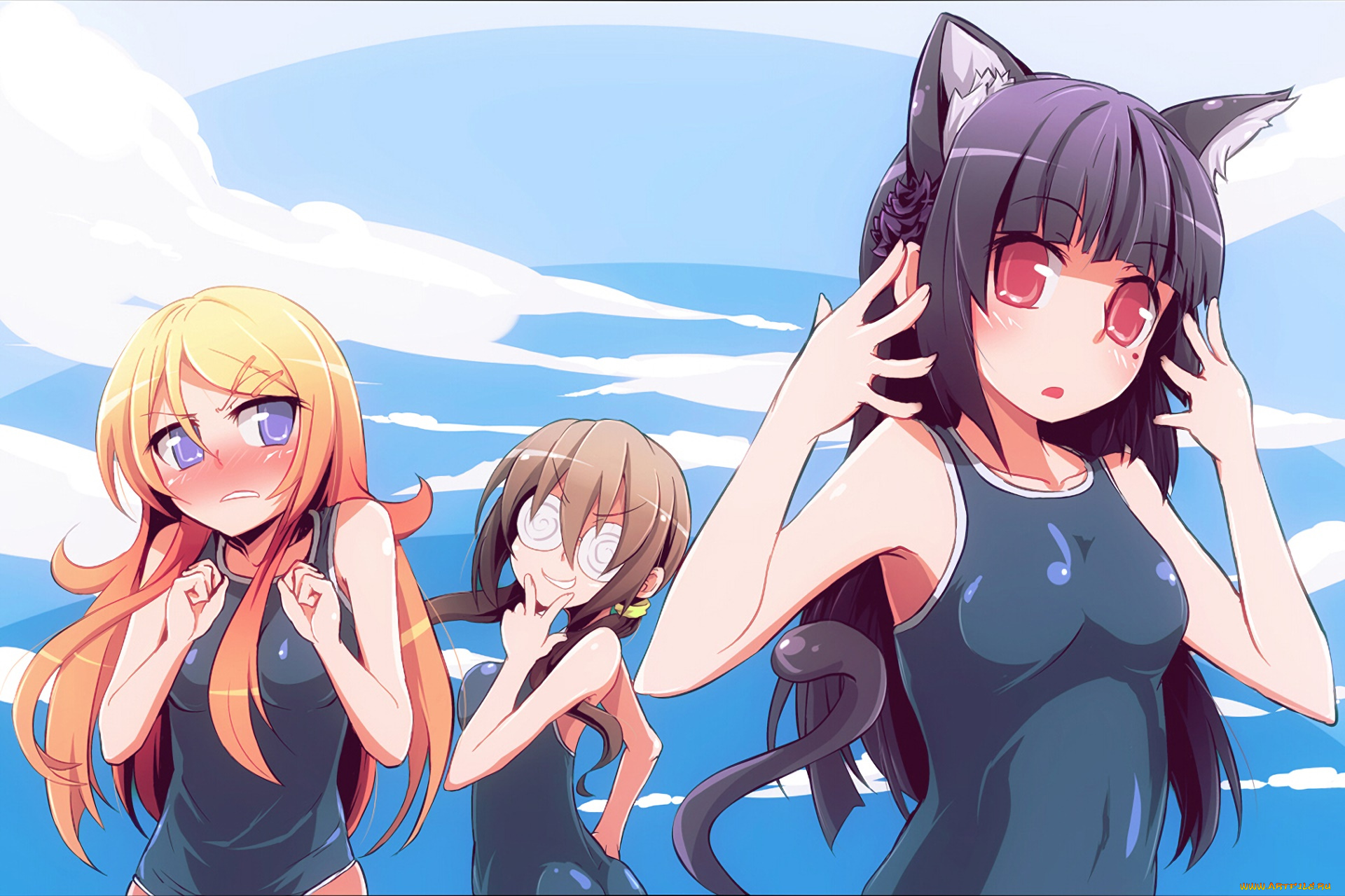 аниме, oreimo, взгляд, фон, девушки