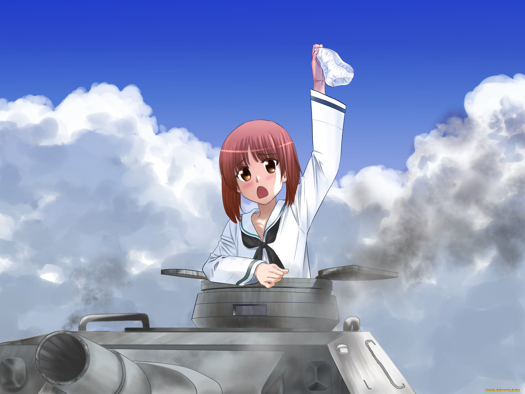 аниме, girls, und, panzer, взгляд, девушка, фон