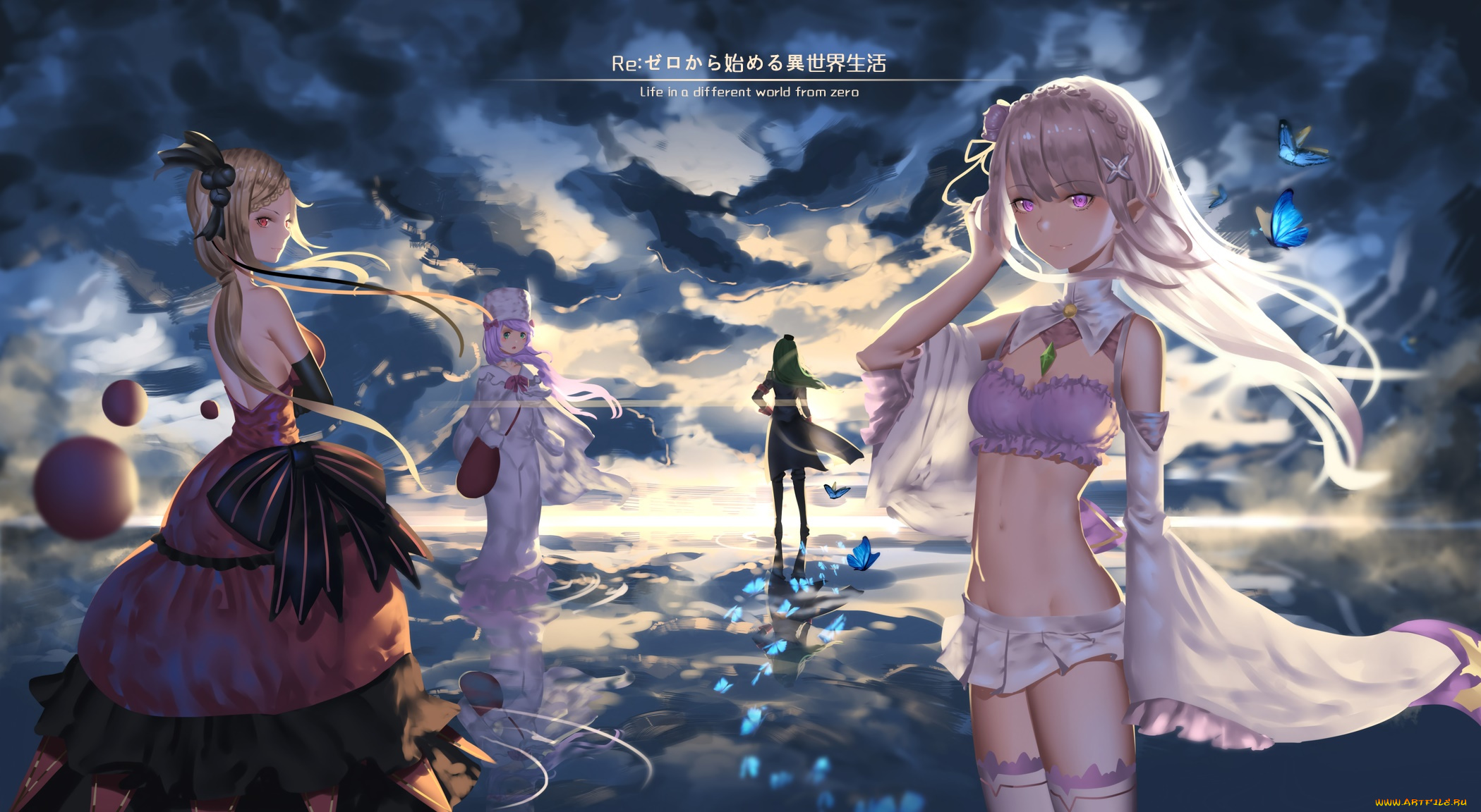 аниме, re, , zero, kara, hajimeru, isekai, seikatsu, взгляд, девушки, фон