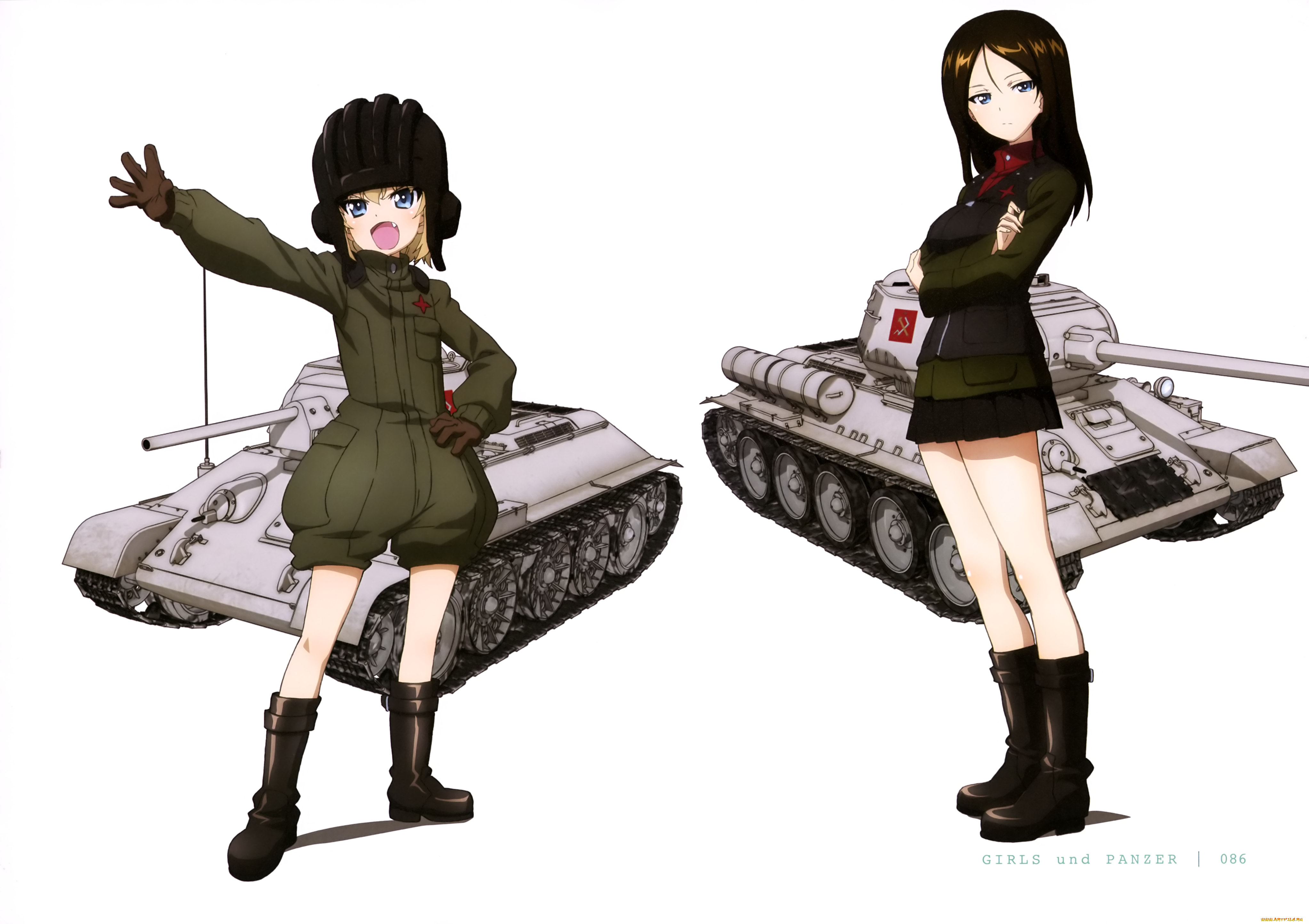 аниме, girls, und, panzer, фон, девушки, взгляд