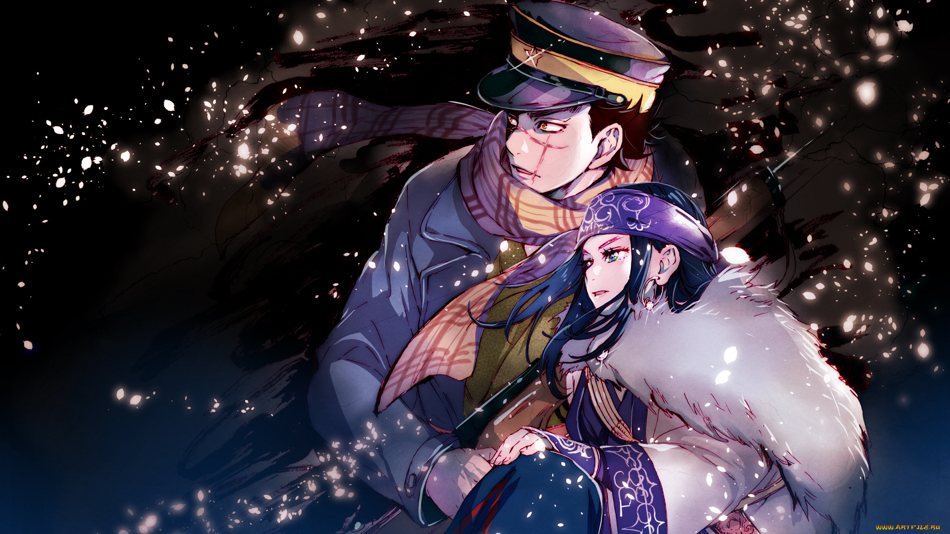 аниме, golden, kamuy, парень, девушка, двое