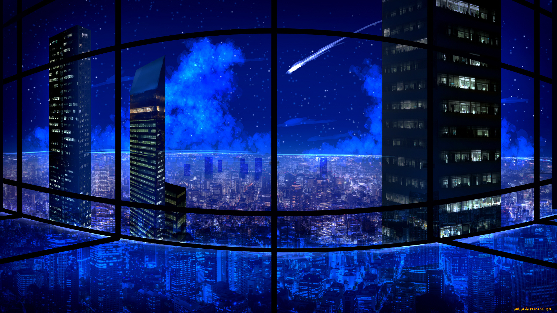 аниме, город, , улицы, , здания, ночь