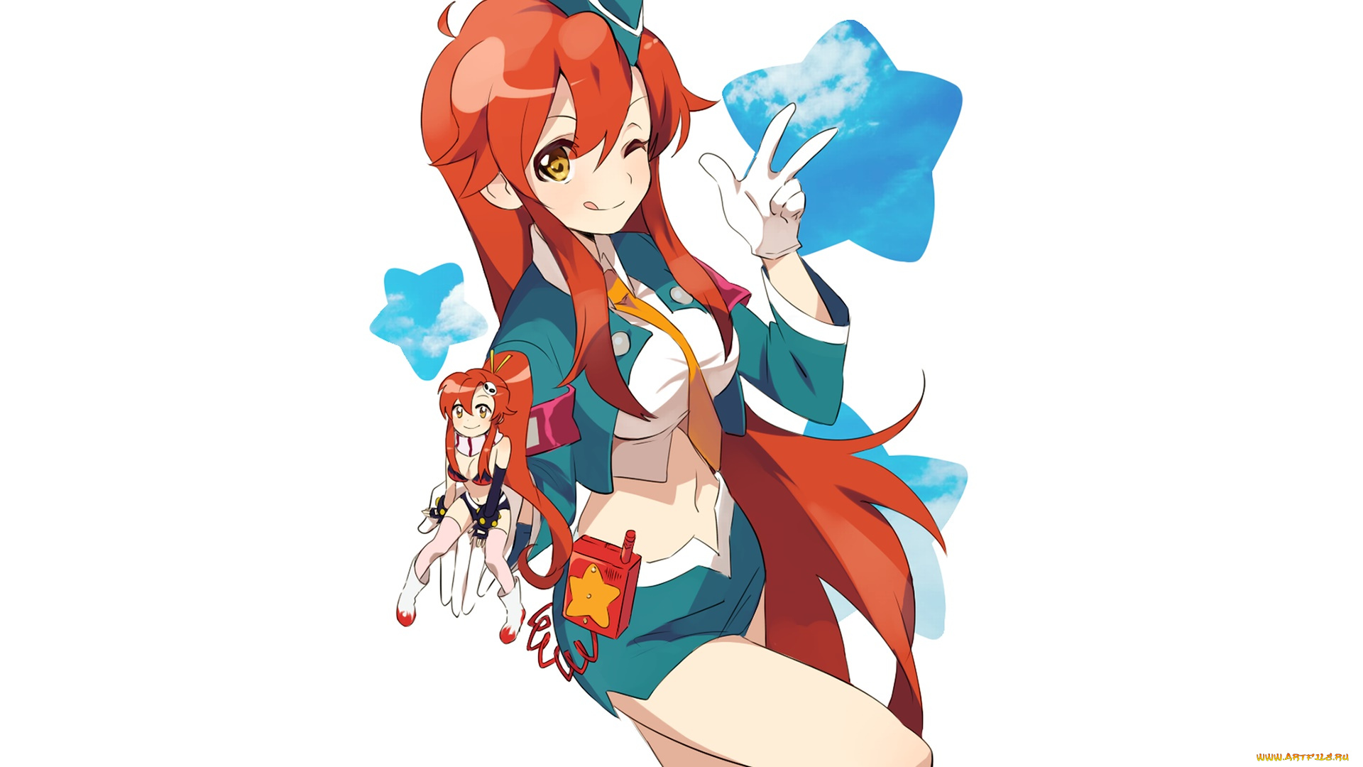 аниме, tengen, toppa, gurren-lagann, девушка, взгляд, фон