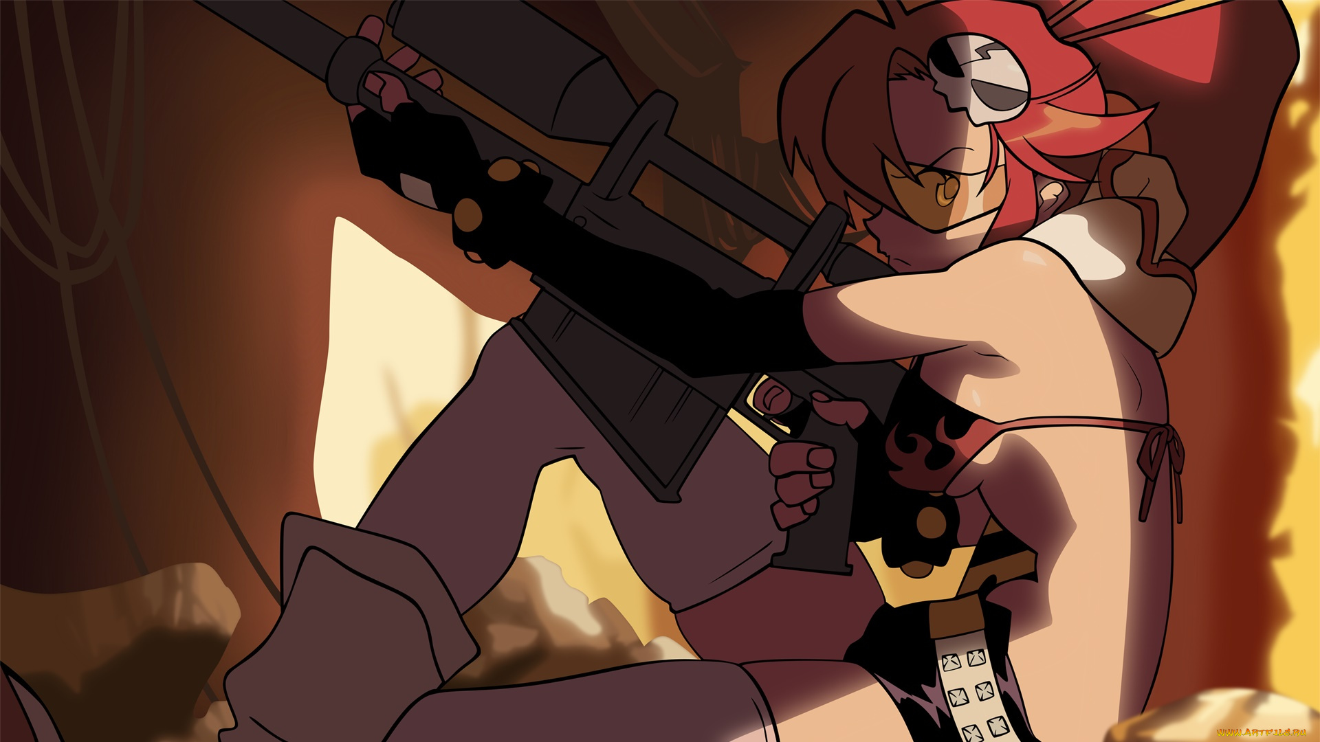 аниме, tengen, toppa, gurren-lagann, девушка, взгляд, фон