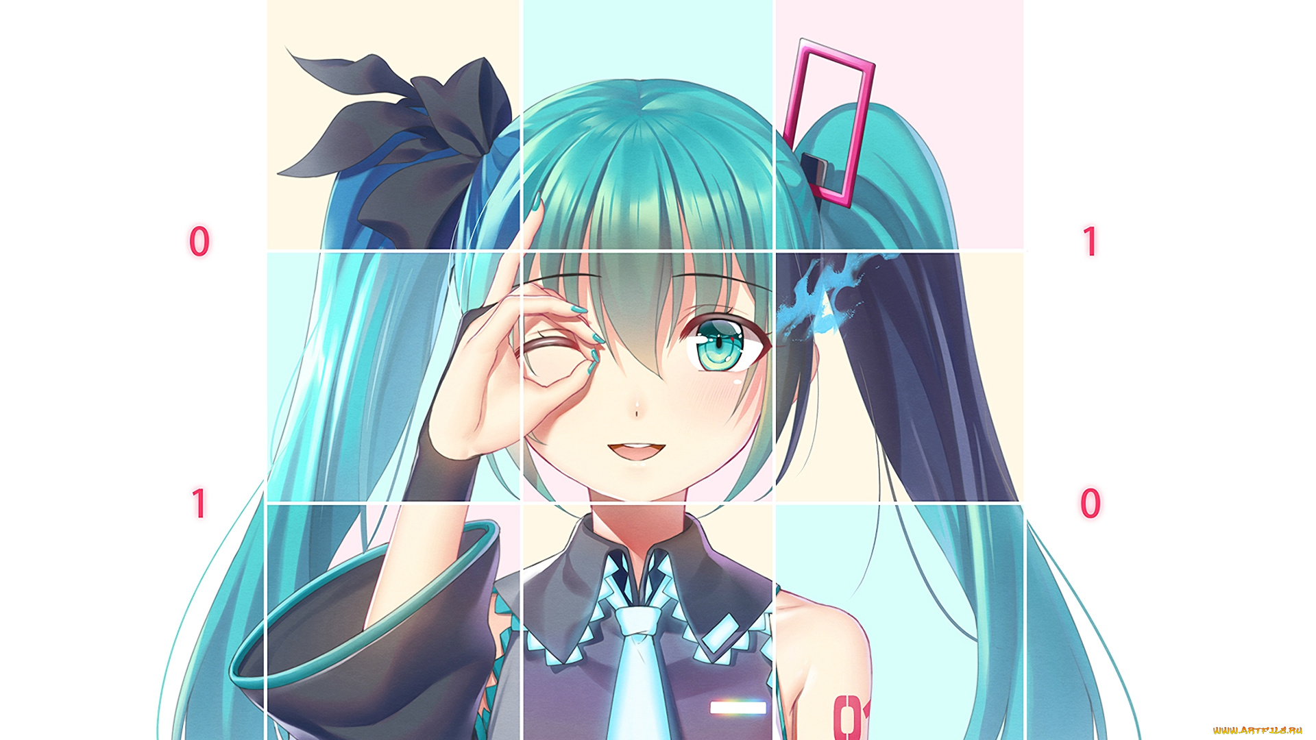 аниме, vocaloid, девушка, взгляд, фон