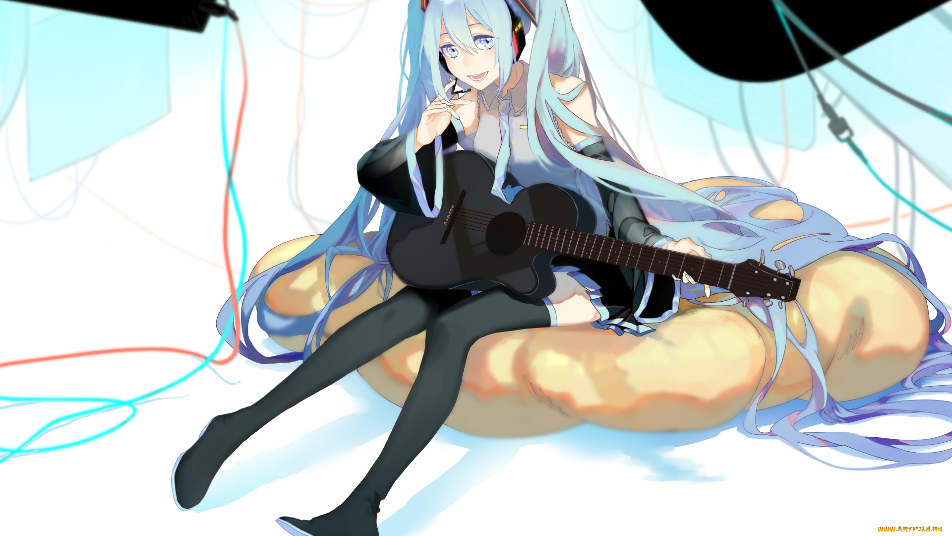 аниме, vocaloid, девушка, взгляд, фон