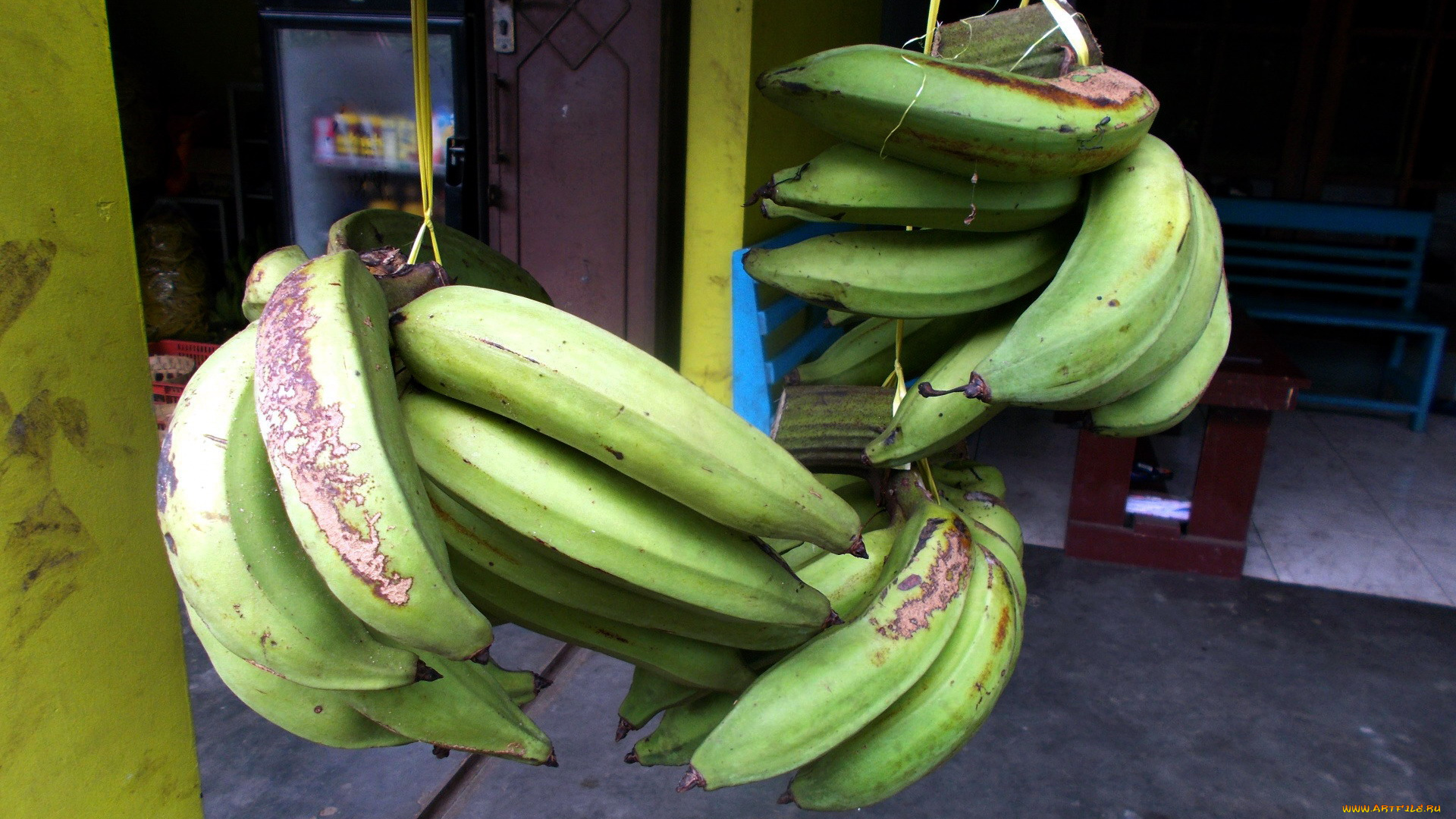 еда, бананы, зеленые, связки