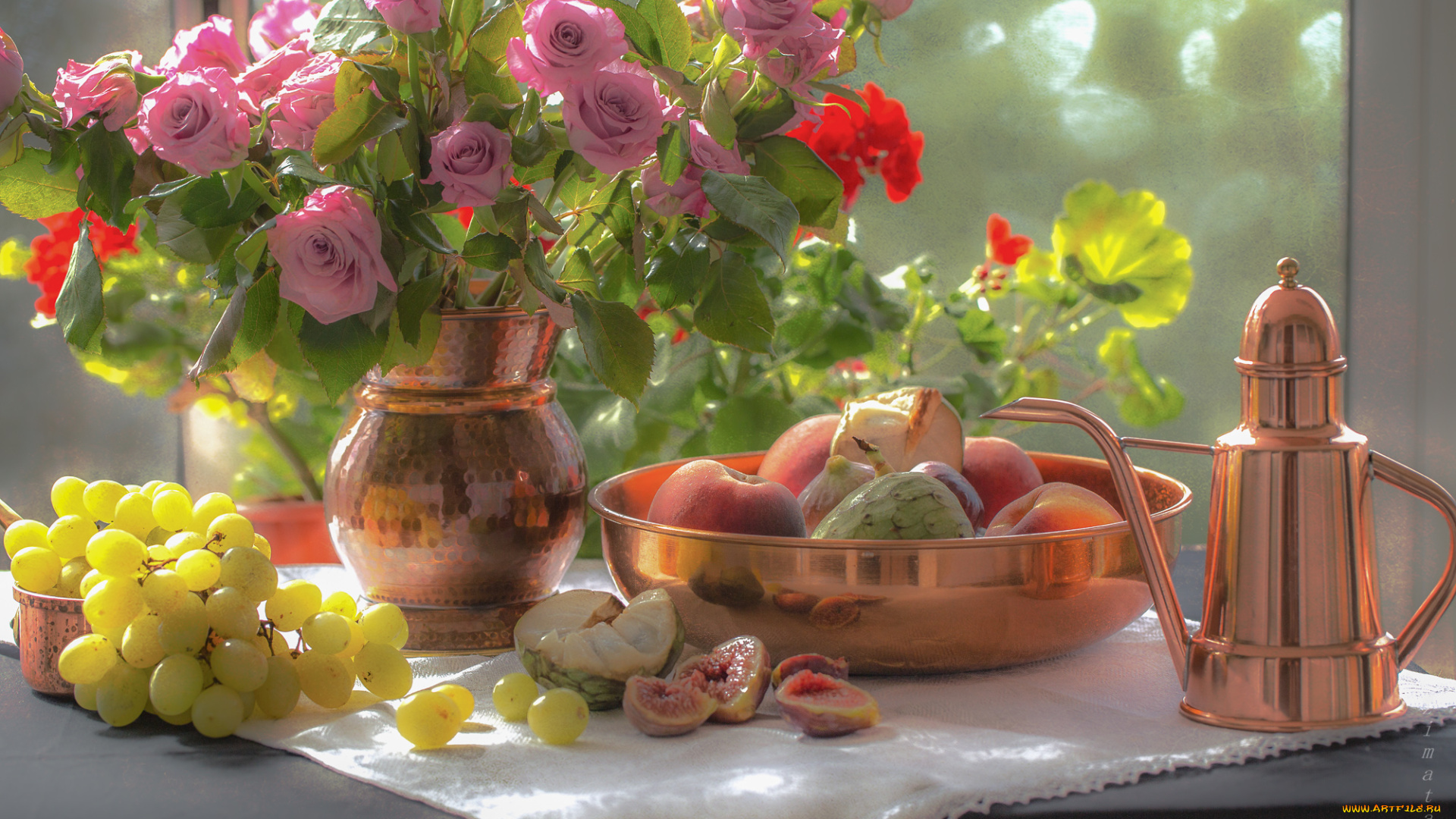 еда, натюрморт, инжир, виноград