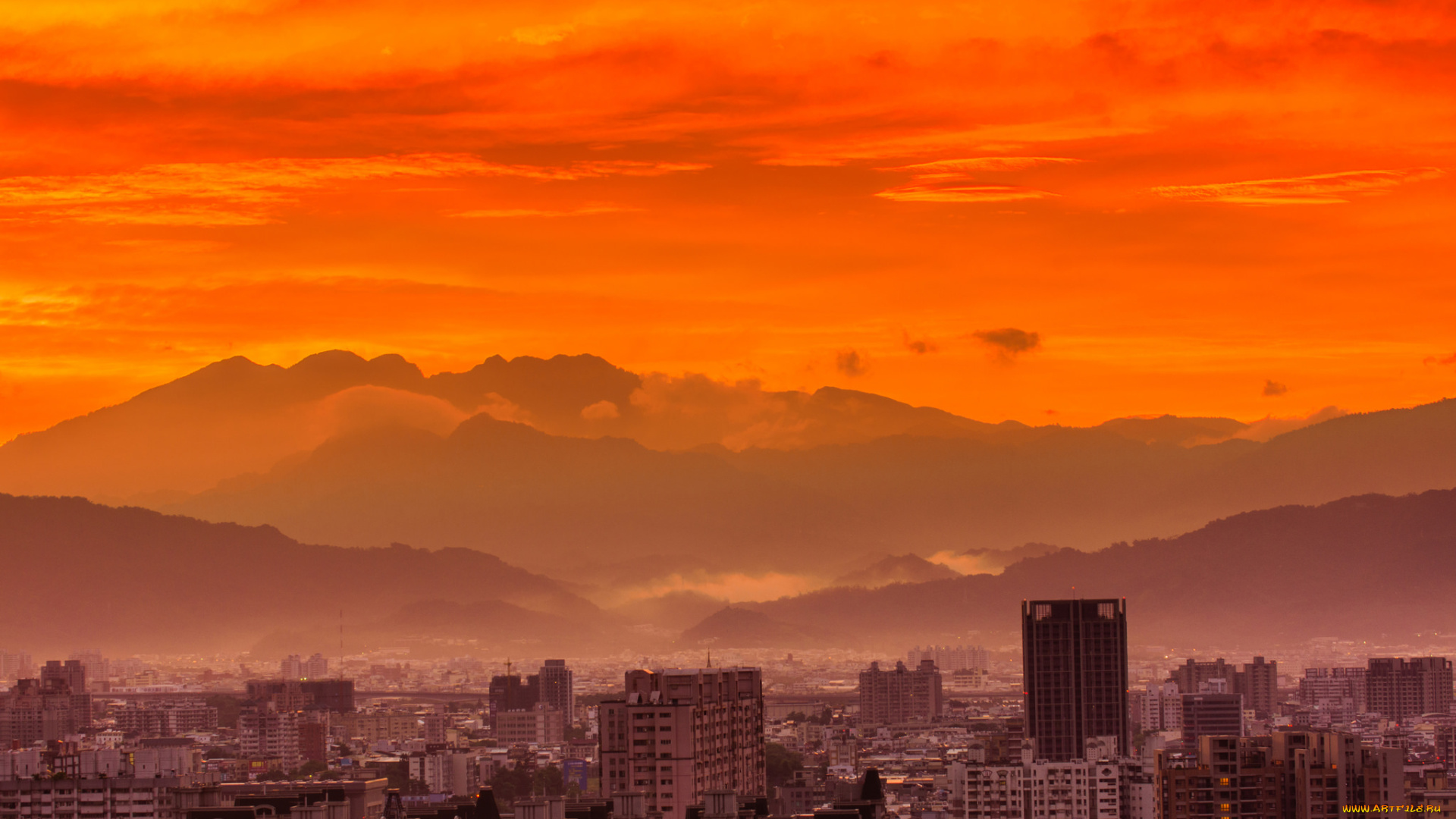 города, -, панорамы, зарево