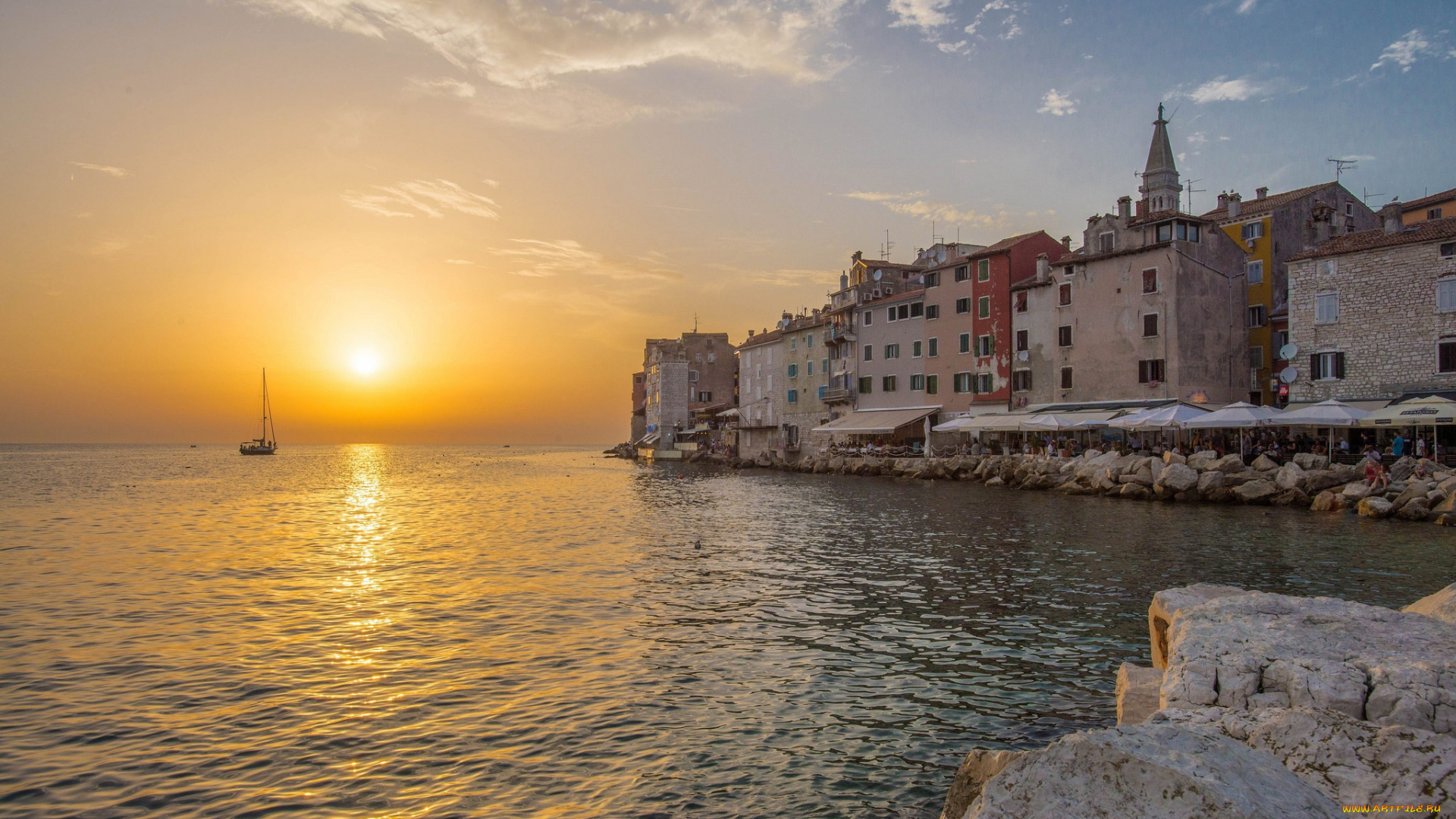 города, -, пейзажи, дома, яхта, здания, побережье, закат, море