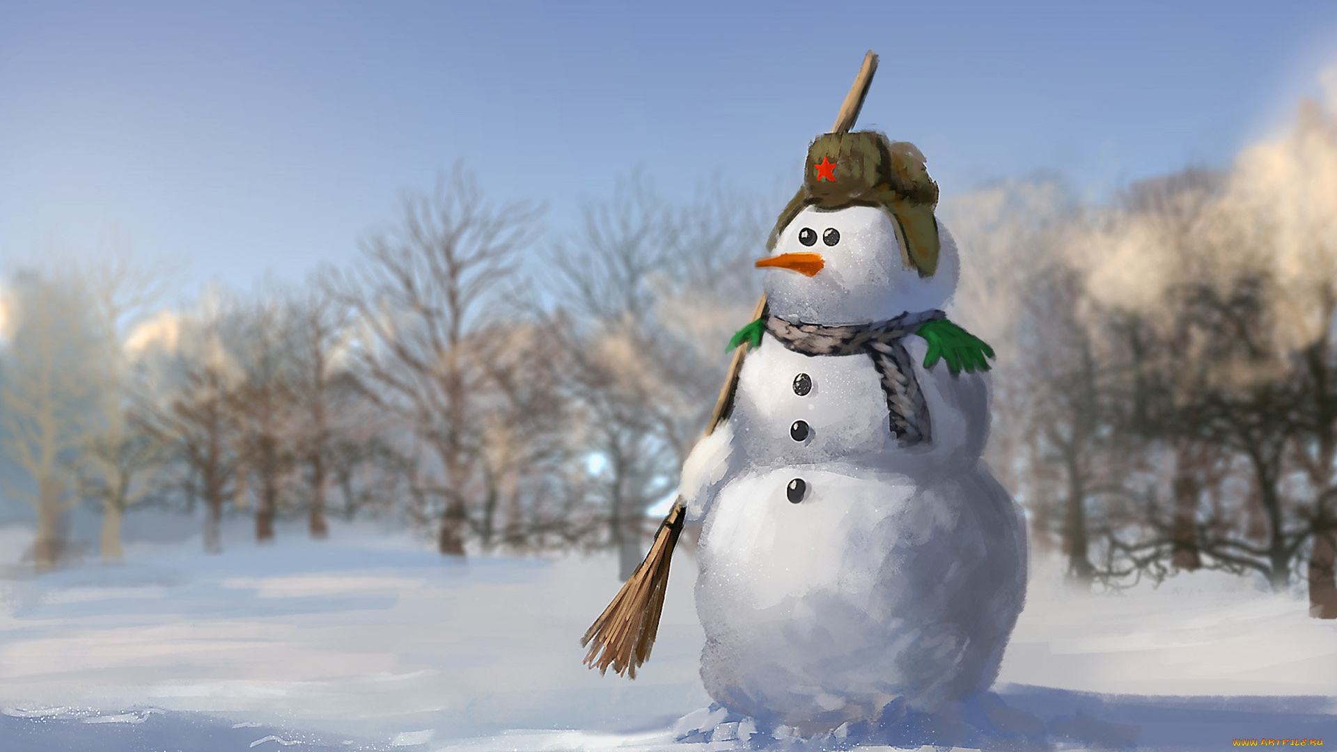 праздничные, рисованные, снеговик, зима