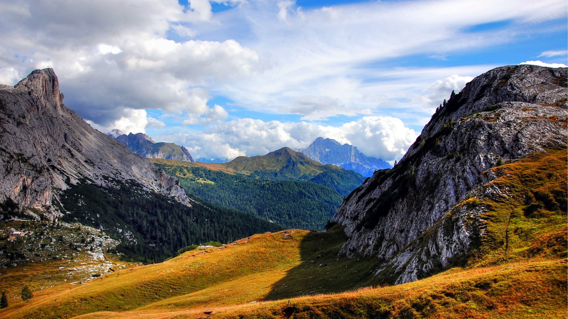 природа, горы, вершины, облака