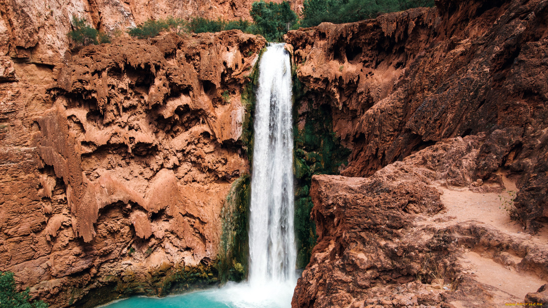 природа, водопады, водопад, поток, скалы