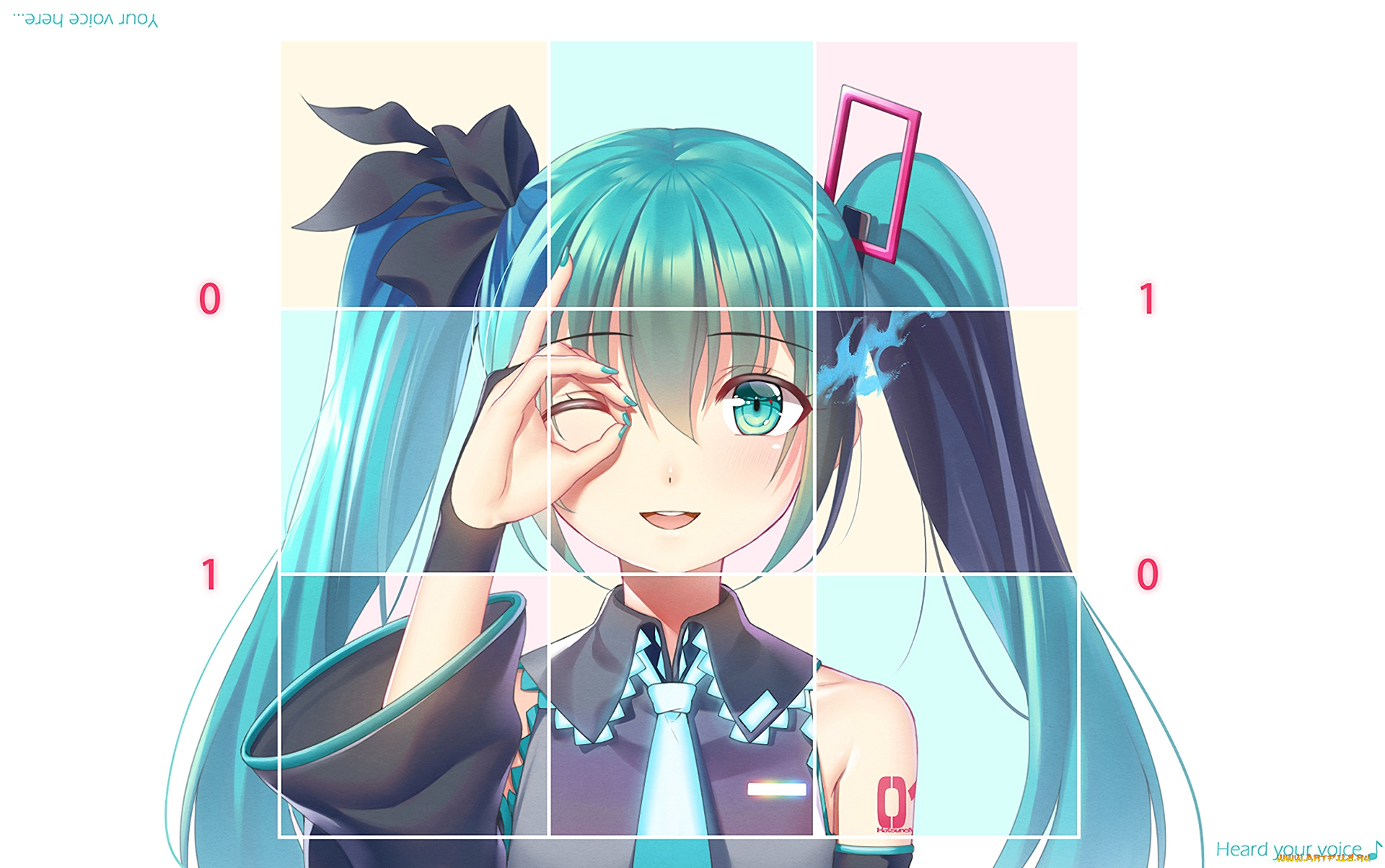 аниме, vocaloid, девушка, взгляд, фон