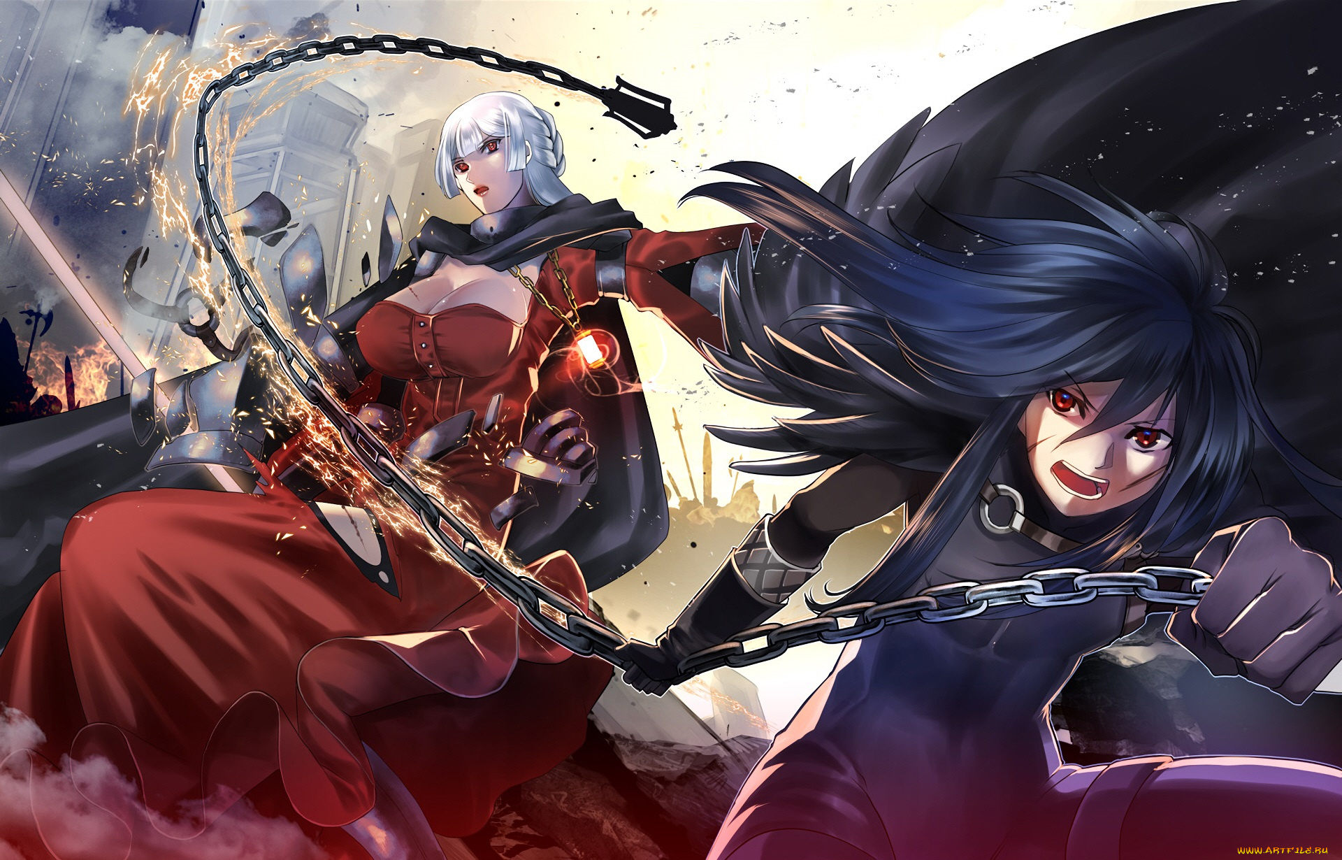 аниме, pixiv, fantasia, девушка, парень