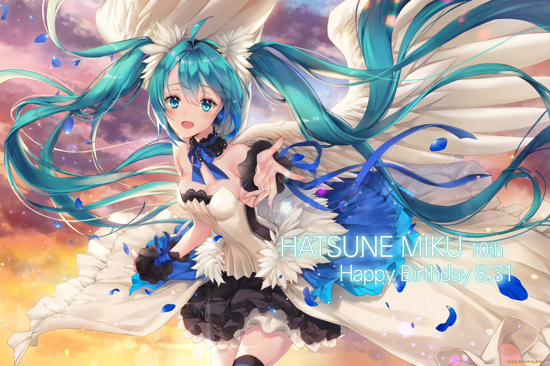 аниме, vocaloid, девушка, взгляд, фон