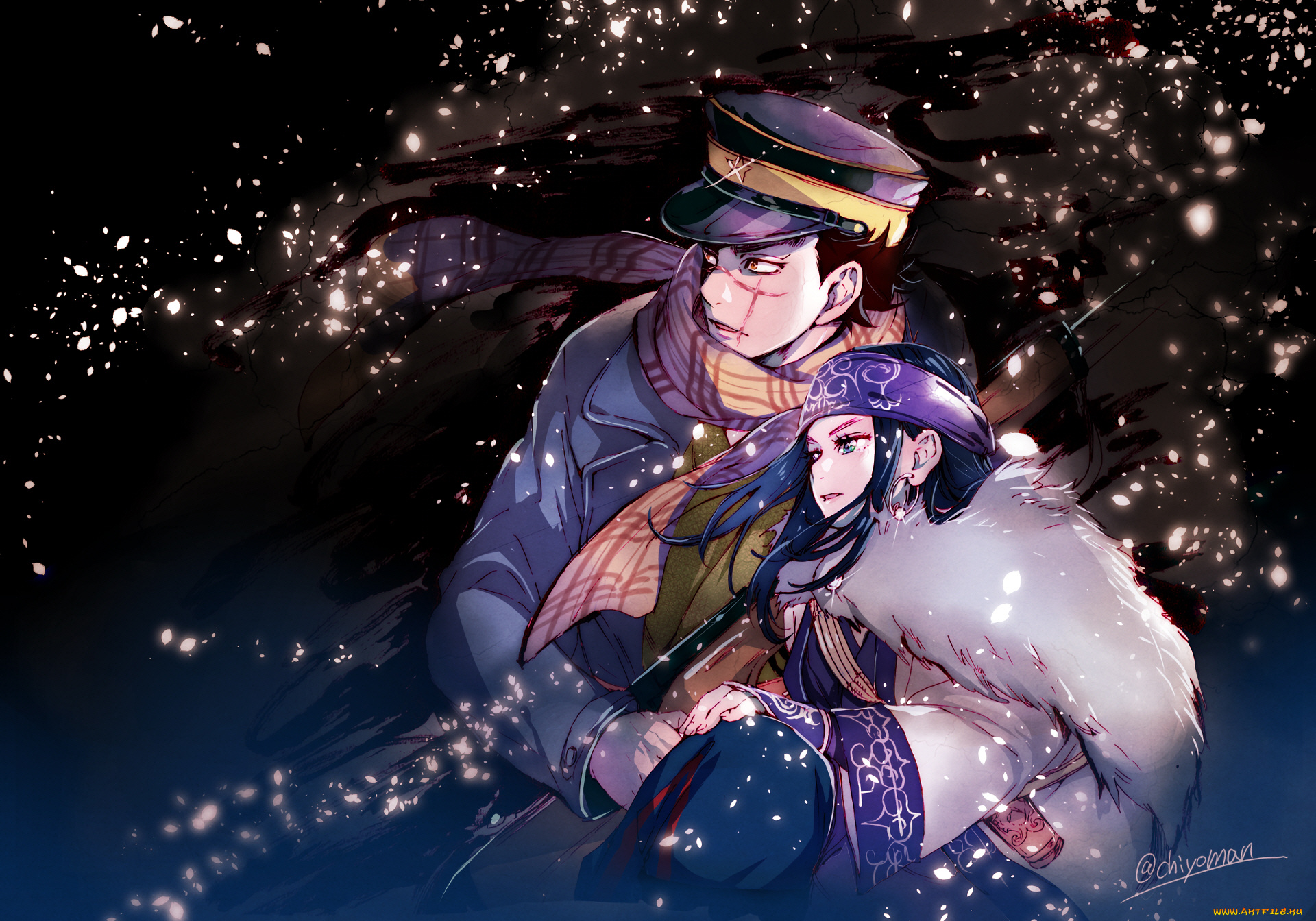 аниме, golden, kamuy, парень, девушка, двое
