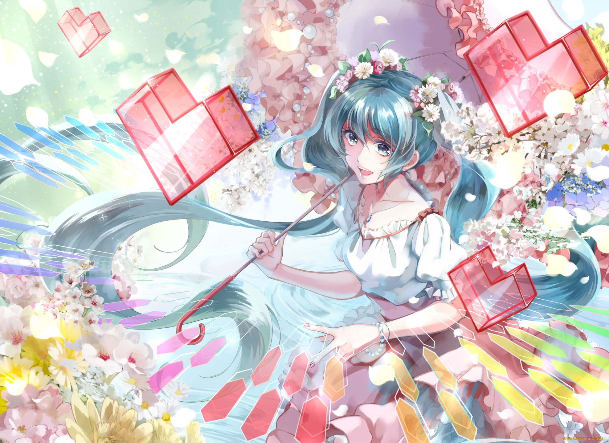 аниме, vocaloid, девушка, фон, взгляд