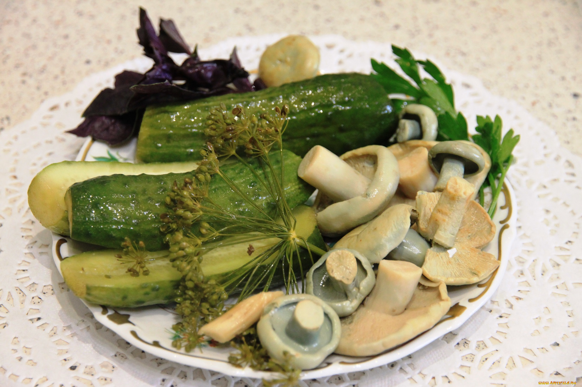 еда, консервация, малосольные, посуда, укроп, фарфор, лето, натюрморт, огурцы, грибы, грузди, вкуснота, блюдо